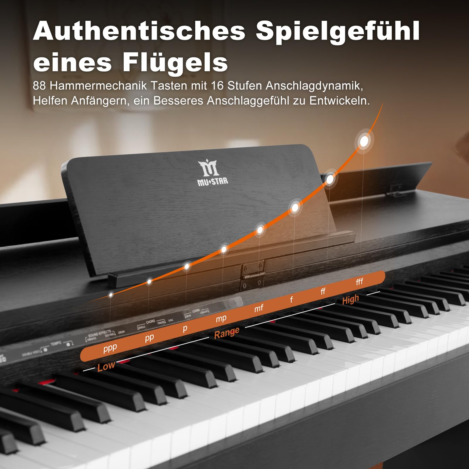 MUSTAR Digital Piano 88 Tasten mit Klavierhocker, E Piano Schwarz mit Hammermechanik, E-Klavier mit 3 Pedale Adapter, 2 Kopfhöreranschluss, Duales Kontrollsystem, USB/MIDI, Klassisch professionell
