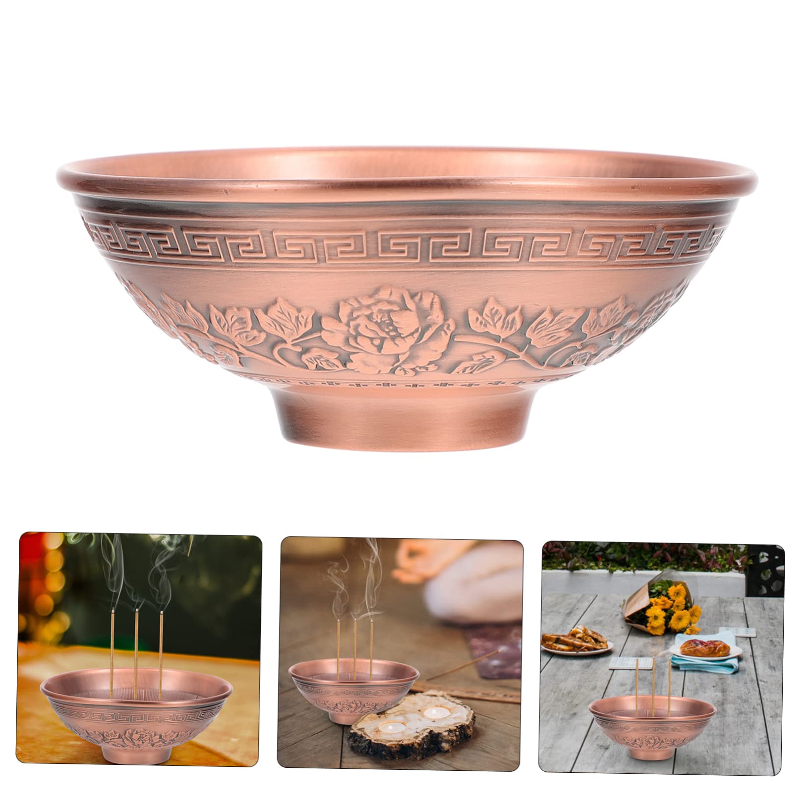 Ciieeo 3 Piezas Quemador de Incienso decoración del hogar de la Vendimia Porta Incienso Budista Buda Budismo Home Decor incensario purificador de Aire incensario Budista Cobre Rojo