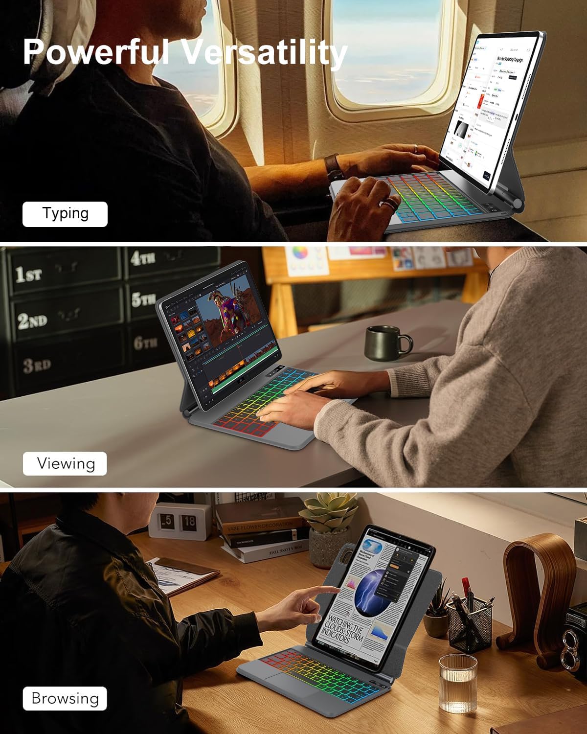 Magic Keyboard Folio for iPad A16 11th / 10th Generation Case with Keyboard, Rainbow Backlit, Multi-Touch Trackpad, Floating Cantilever Stand, Magnetic Case for iPad A16 11 inch / 10th Gen 10.9 inch