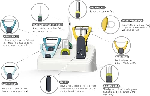 Zuutii Pelador de verduras para cocina, pelador de patatas, pelador recto en forma de Y, pelador dentado, Deveiner de camarones, escalador de