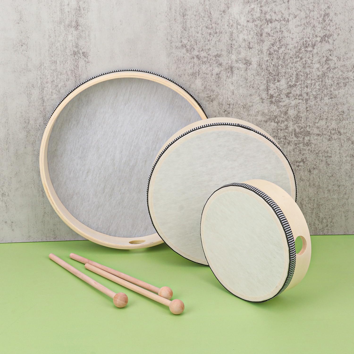 Handtrommel aus Holz mit Schlagzeugstock, Schlagzeugrahmen, Musikinstrumente für Hochzeiten, Geburtstage, Partys, Versammlungen, Konzerte (15,2 cm, 20,3 cm, 25,4 cm, 25,4 cm, 25,4 cm)