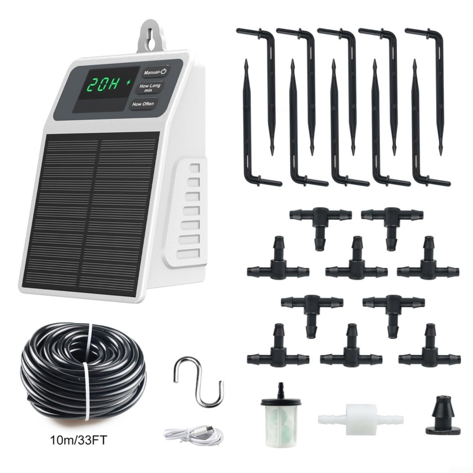 Sistema de riego por goteo solar, kit de riego automático de jardín de 10 m con batería de 2200 mAh, dispositivo de nebulización de plantas impermeable IPX5, para balcón, patio, cama de