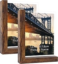 5x7 Picture Frames Set of 2, Double Sided Frame Display Holder with Rustic L Shaped Horizontal Vertical Stand for 5 by 7 Photo, Desktop or Tabletop Decor