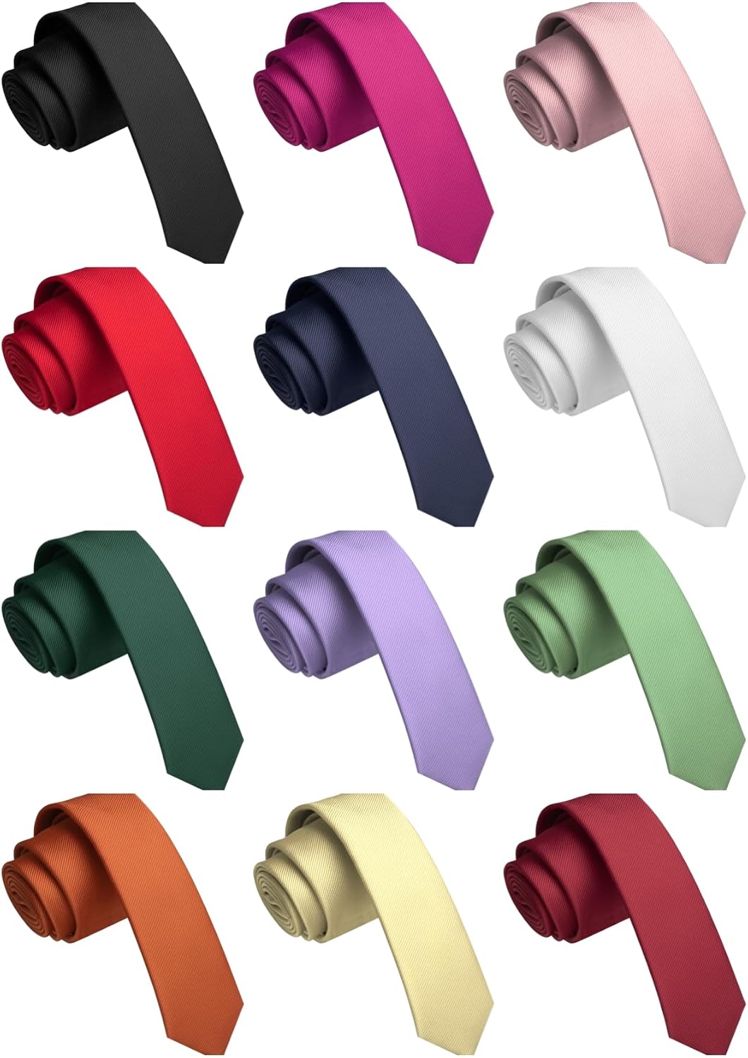 JEMYGINS 1.58" Solid Color Skinny Tie Slim Necktie for Men(4cm) - Image 2