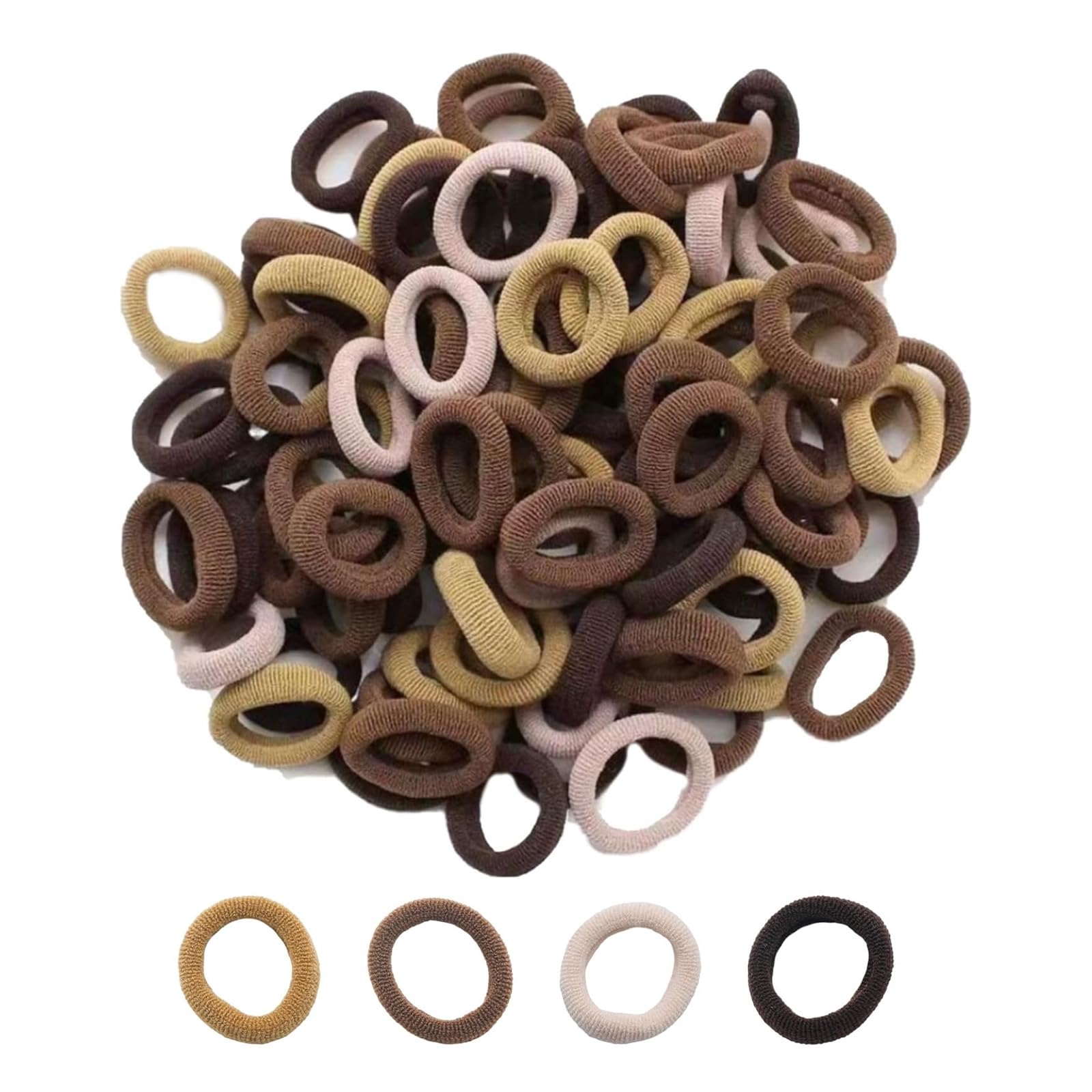 Baby Hair Bands 100 PCS – Brown Small Seamless Elastic Bobbles – Soft Toddler Hair Ties for Babies Girls and Kids – For Daily Styling and Braids
