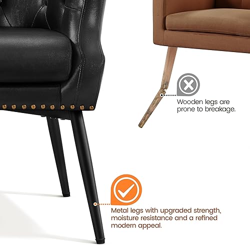 Miniatura 6 de Yaheetech Silla decorativa moderna, sillón retro de piel sintética, silla tapizada con patas de metal y cómodo cojín de asiento para sala de estar,
