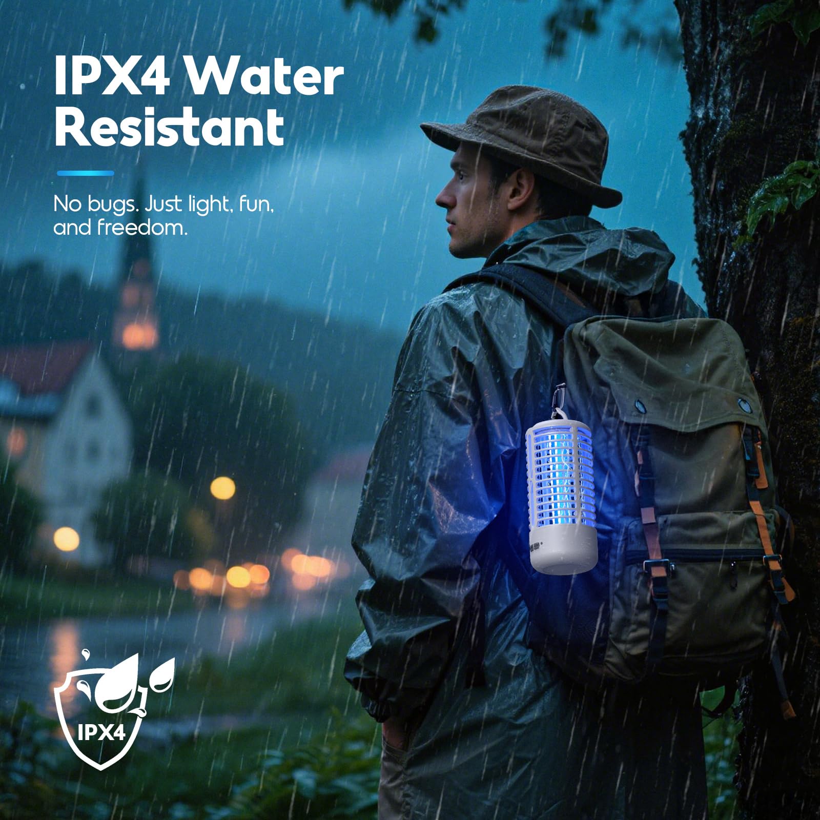 Mückenlampe, Mückenschutz, Anti Mücken Lampe, Insektenvernichter Elektrisch, Wiederaufladbare LED-Lampe, 3000V UV Elektrische Fliegenfalle, IPX4 Wasserdichter für Innen & Außen (Weiß)