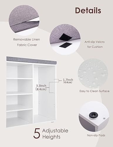 Miniatura 108 de DINZI LVJ Banco organizador de zapatos con cojín, zapatero de 9 cubos y estantes ajustables, multifuncional, para salas de estar, dormitorio, Gris