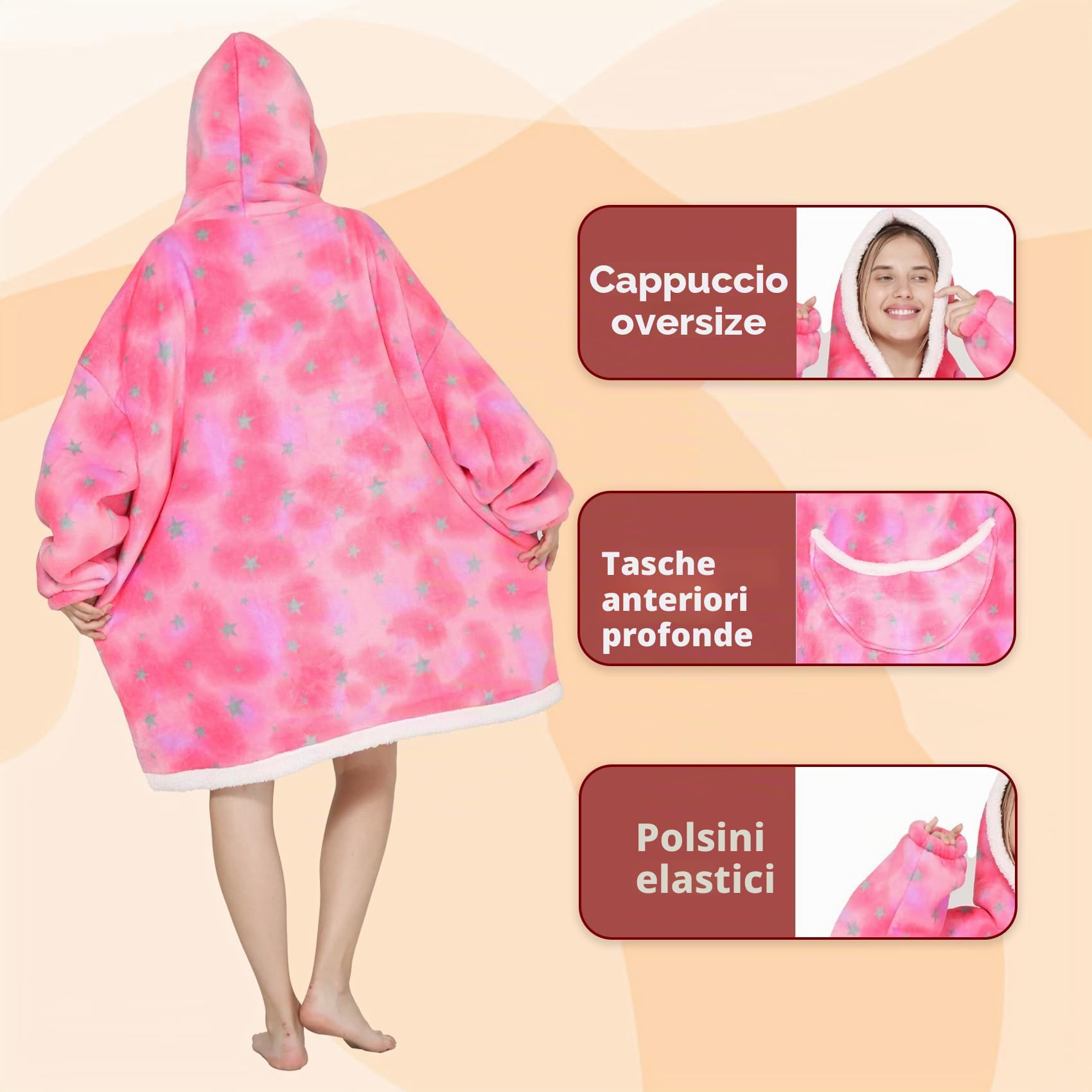 Coperta con Cappuccio Oversize - Coperta Indossabile in Pile Sherpa da Donna Adulta Coperta con Cappuccio Gigante Calda e Accogliente Felpa Soffice per Donna e Uomo