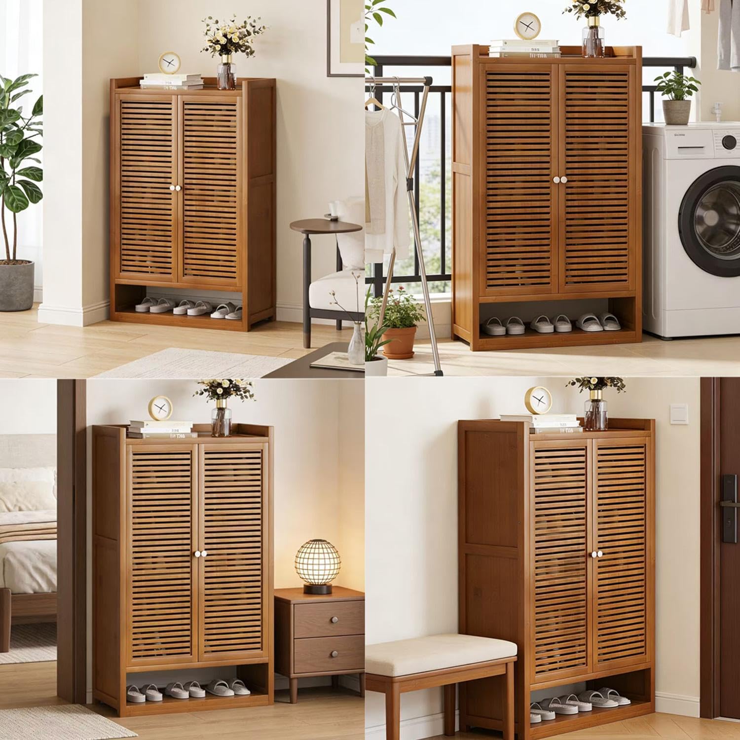 Scarpiera moderna in legno a 7 livelli, porte regolabili a cremagliera e pannello, elegante soluzione di archiviazione per ingresso e corridoio, organizer indipendente salvaspazio per scarpe