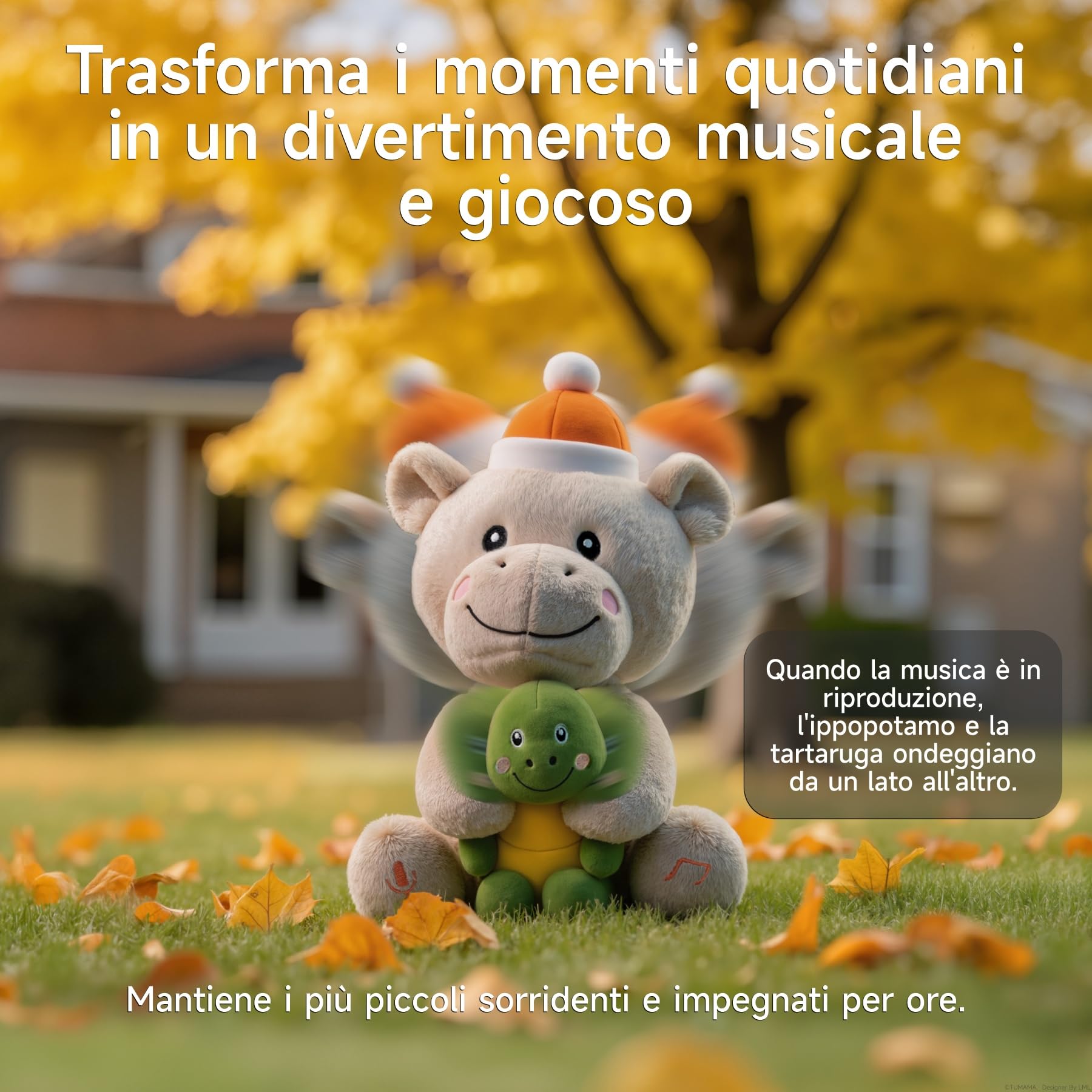 Ippopotamo Peluche Neonato e Tartaruga che Canta e Parla, Interattivo Animali di peluche, Regalo per Neonati e Bambini