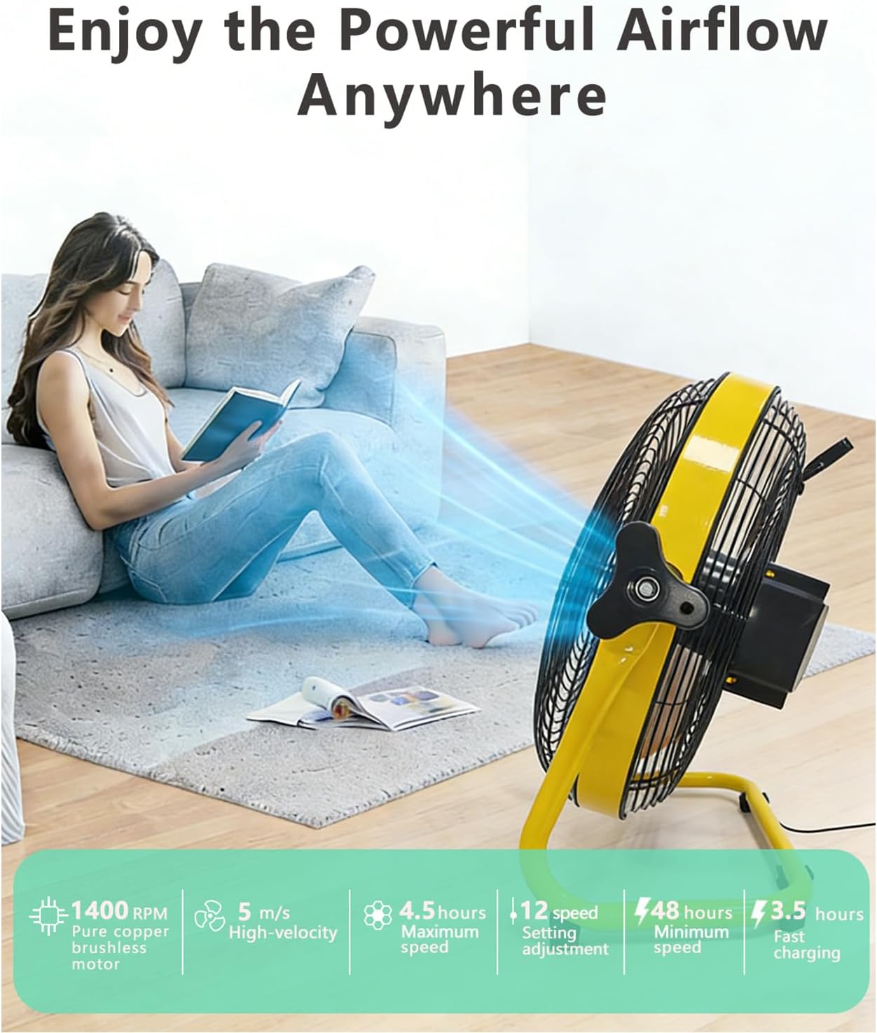 Outdoor Fan Can Running 5-24 Hours,Solar Powered Fan For Shed,Home,Ouside,Camping，with USB Output For Emergency Situation Without Electric