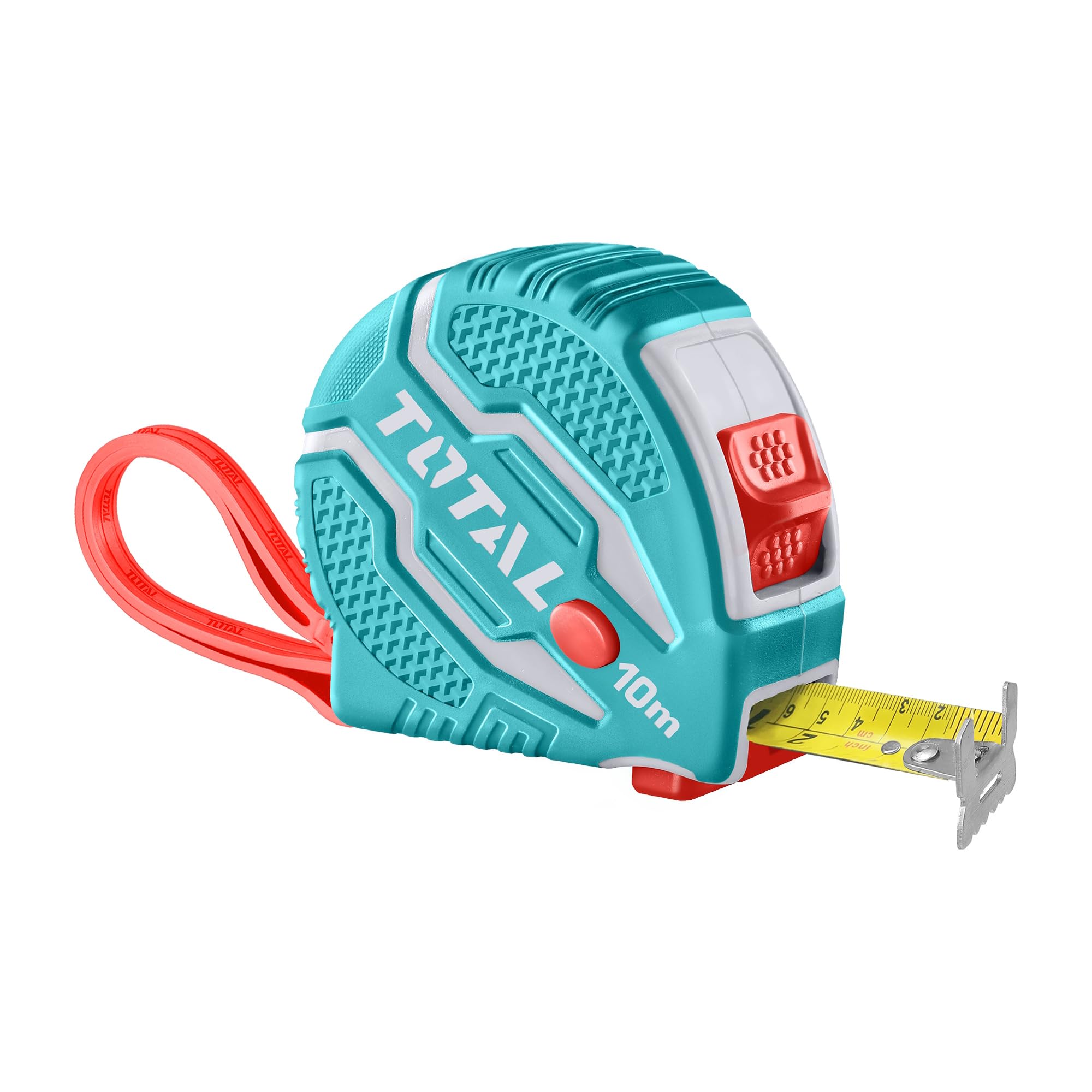 Steel Measuring Tape 10 m x25 mm, Metric and Inches, 3 Stop Button Function, Rubber Cover