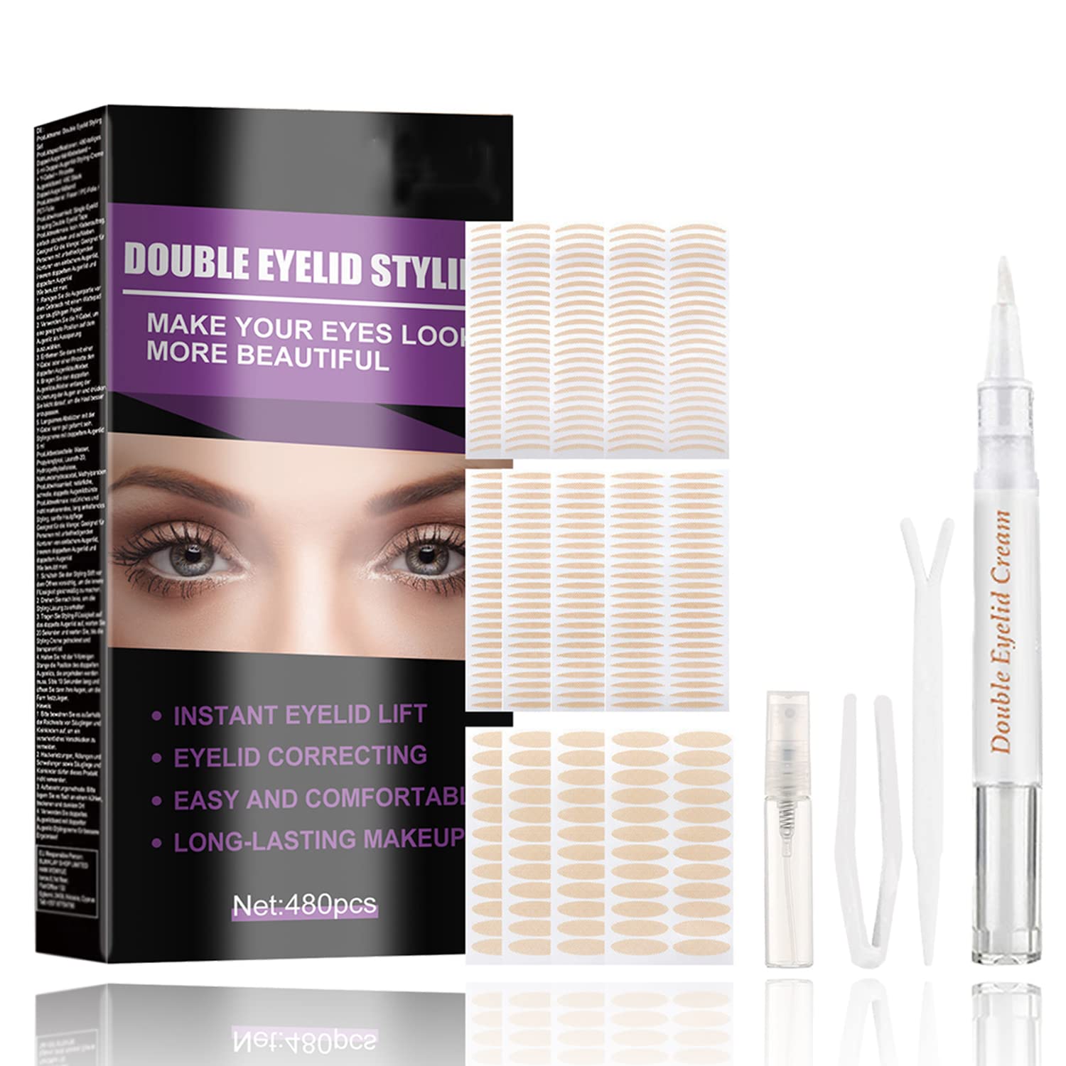 Eyelid Tape 480 Count, Eyelid Lifter Strips, Double Eyelid Tape for Heavy Hooded, Droopy Lids for Dramatic Lift - Instant Eye Lift Without Surgery, Perfect for Uneven Mono-Eyelids (480)