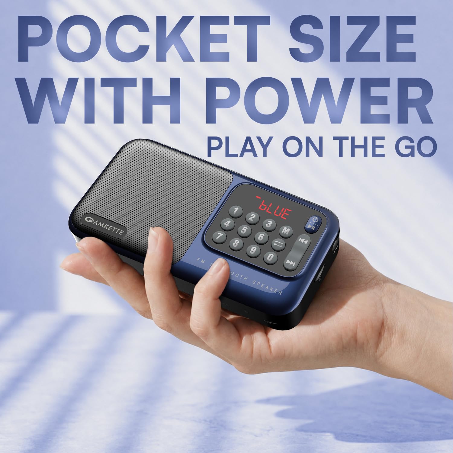 Amkette Pocket Mate Digital FM Radio with Bluetooth Speaker - Type C Charging, Antenna, Multiple Playback 8 Hours Playtime, and Number Pad (Headphone Jack, SD Card, USB Input) (Blue) 4