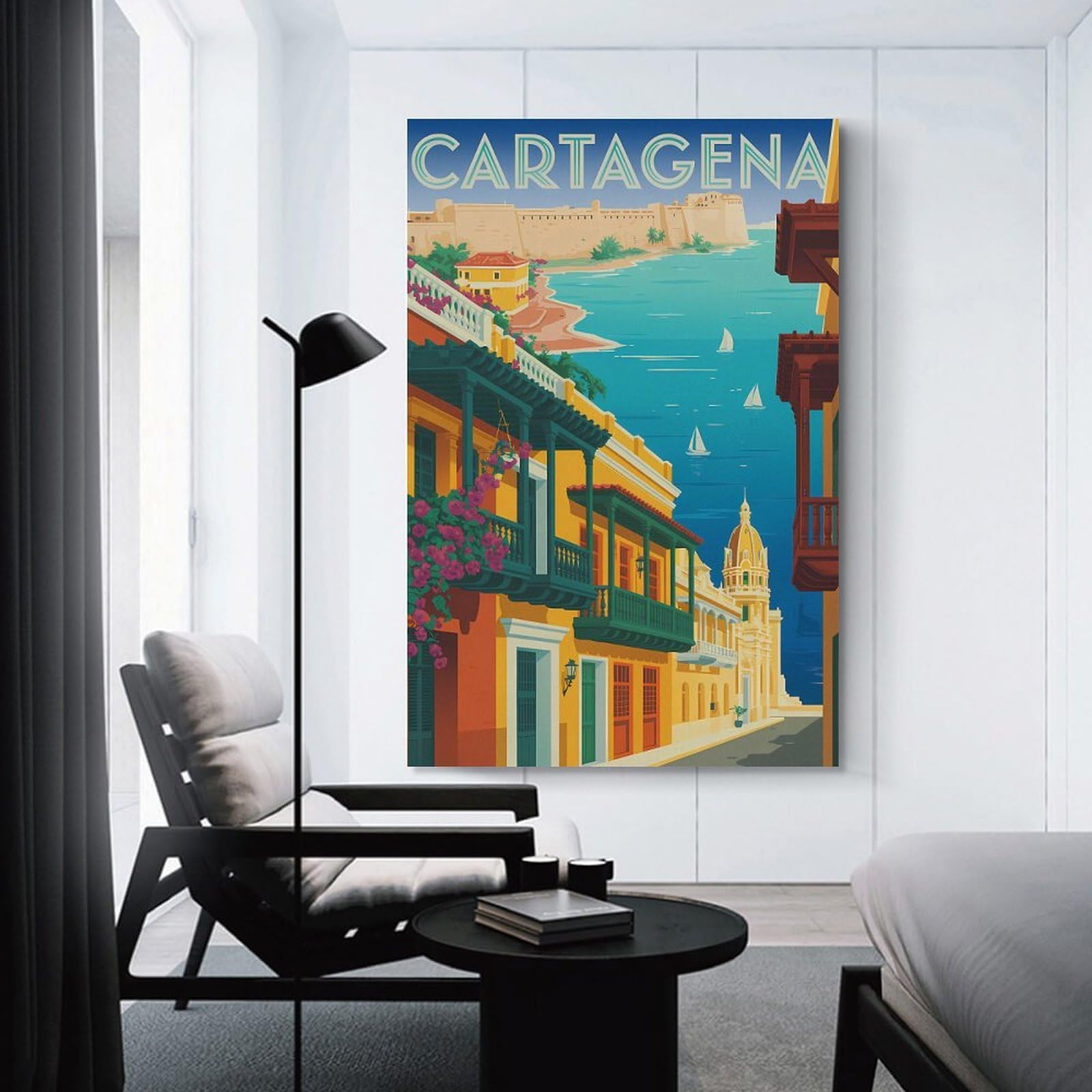 Junmoney Cartagena Vintage Travel Home Decor Wall Art, 24x36inch(60x90cm), for Lounge, Bedroom Or Personal Spaces, Thoughtful Wall Decor for Art Lovers