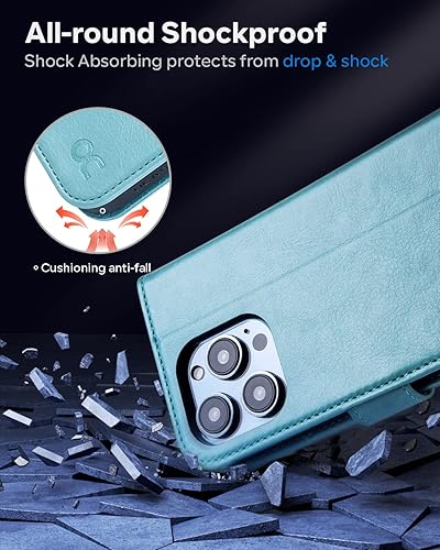 Miniatura 6 de OCASE Funda tipo cartera compatible con iPhone 14 Pro Max, de piel sintética, con tarjetero, soporte de bloqueo RFID carcasa interior de TPU a