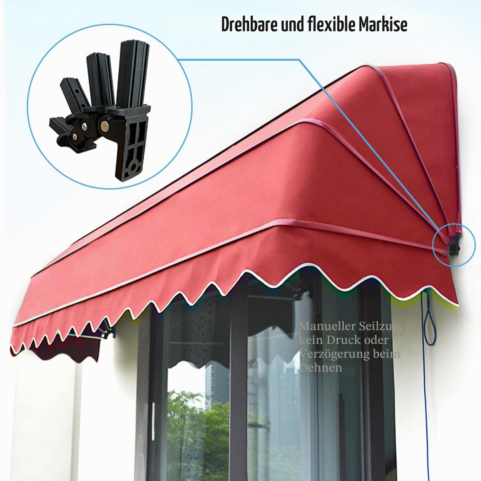 Französische gebogene einziehbare Markise, Fenstermarkise, Türüberdachung, wasserdicht, Polyester, faltbar, Terrassenmarkise für Regen, Schneeschutz, Balkon, Terrasse, Café Dekor