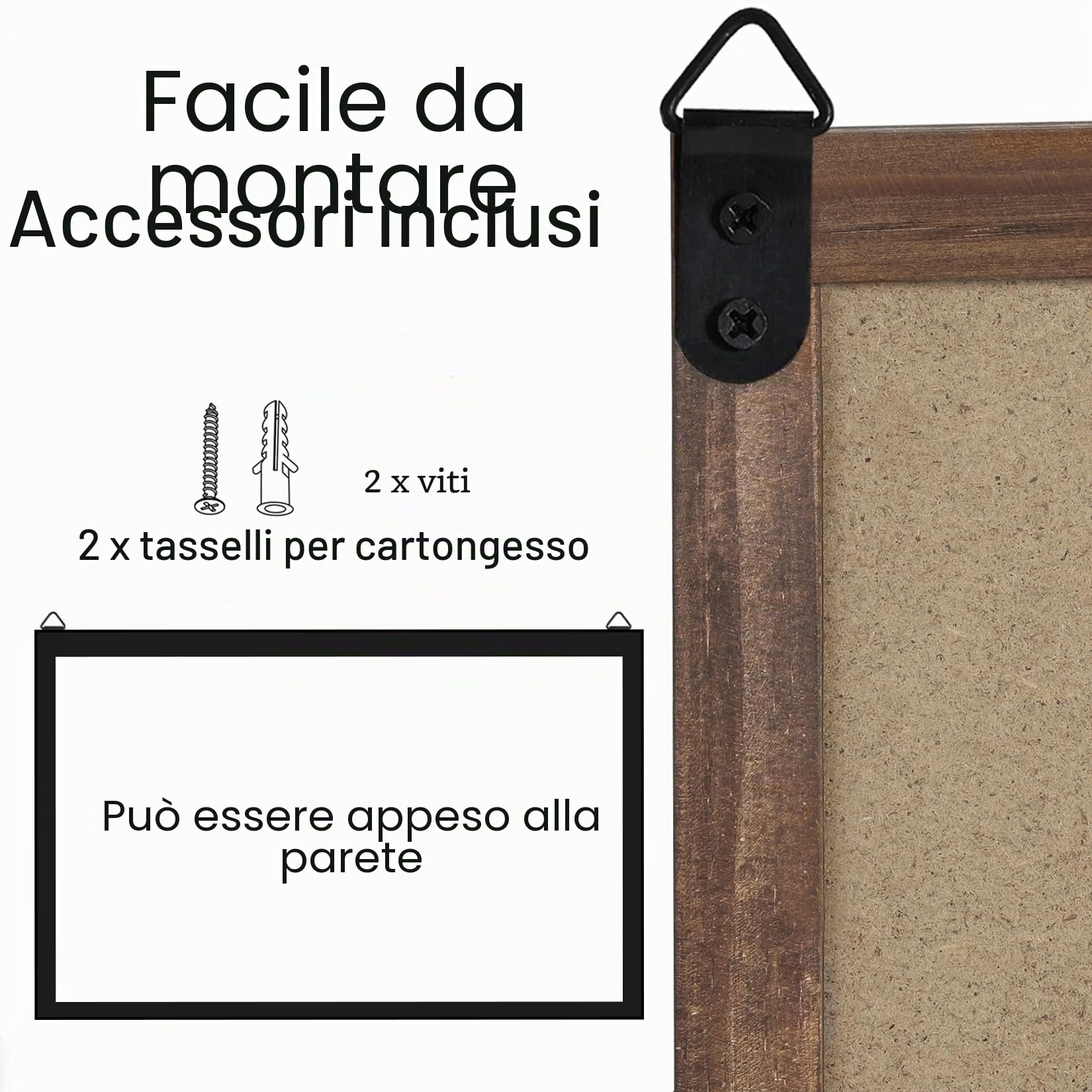 UNHO Lavagna da parete con ganci, 42 x 30 cm, lavagna da cucina, bacheca per messaggi di famiglia, cornice rustica, in legno, con ripiano e 4 ganci in metallo per chiavi, cappelli, cappotti