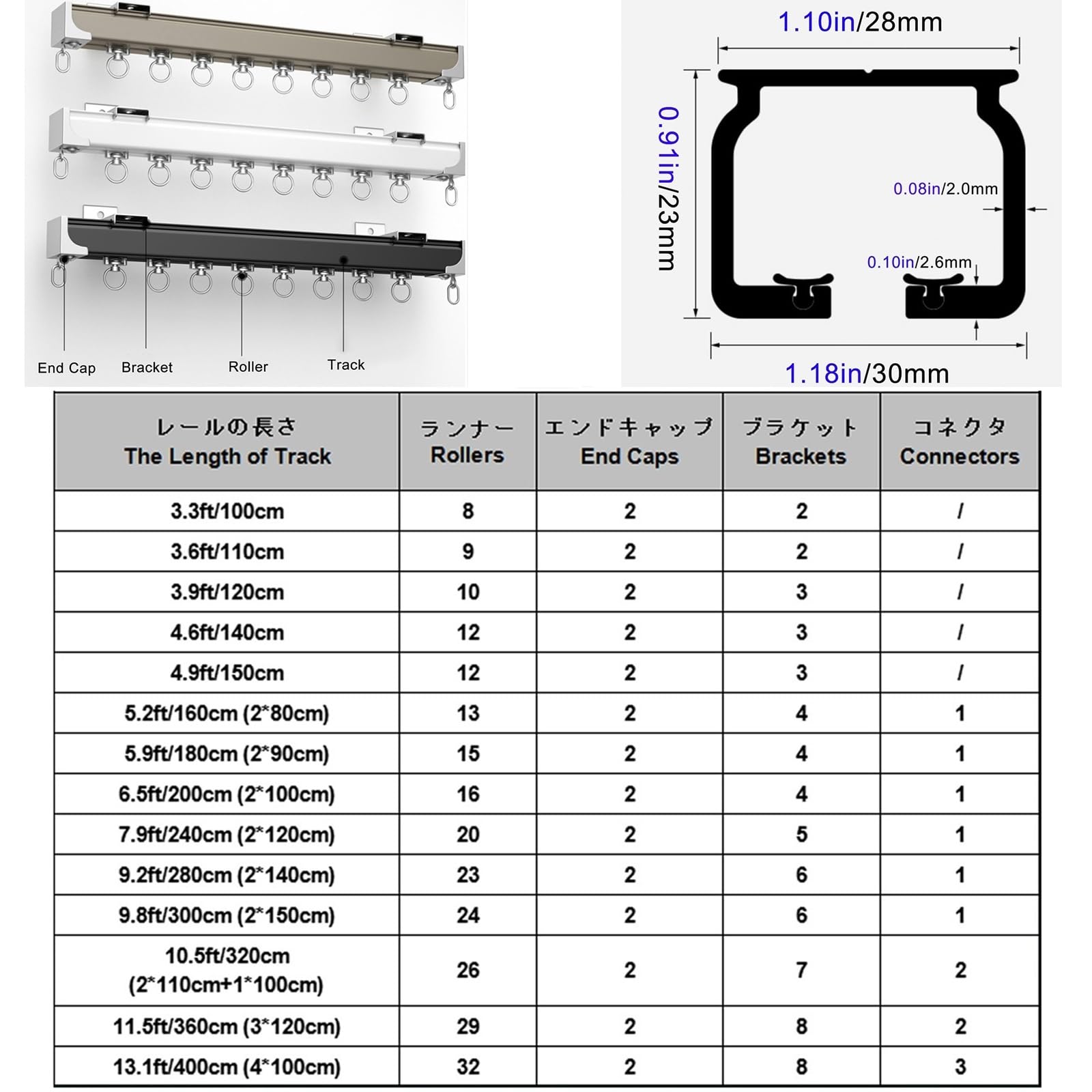 Rail De Rideau 1m-6m Tringle À Rideaux À Montage Au Plafond Ou Au Mur Rail Pour Rideaux Séparateur De Pièces Robuste, Aluminium(Champagne-Wall,4.2m(3 * 1.4m))