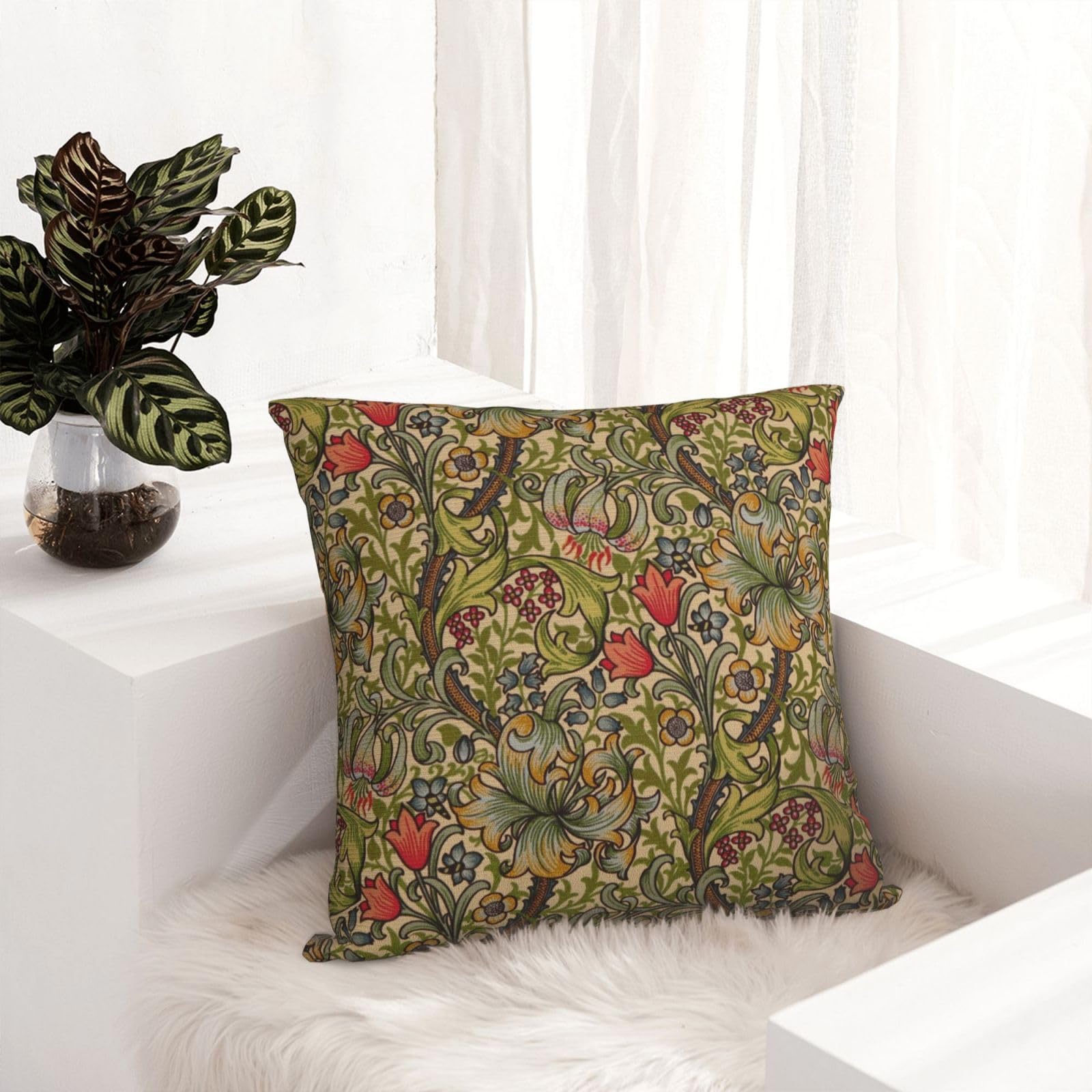 Dripglw Decorative Pillowcase, Design: William Morris, Green Forest Animals, Pheasant, 18"x18", Cozy, Soft - Image 2