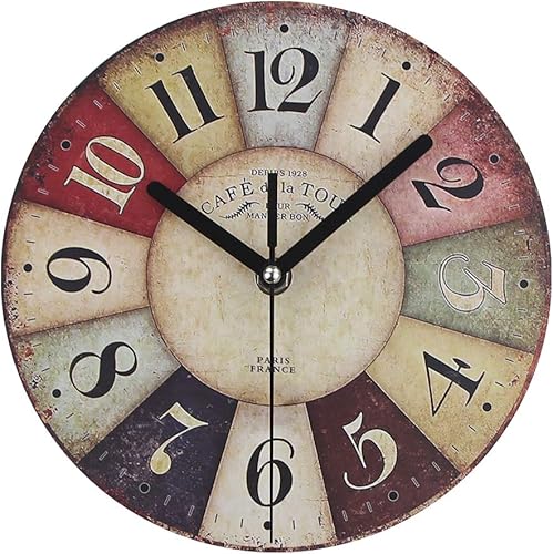 Reloj de pared Timelike de madera MDF estilo retro estilo rústico redondo decorativo reloj de pared de cuarzo 8 pulgadas colorido