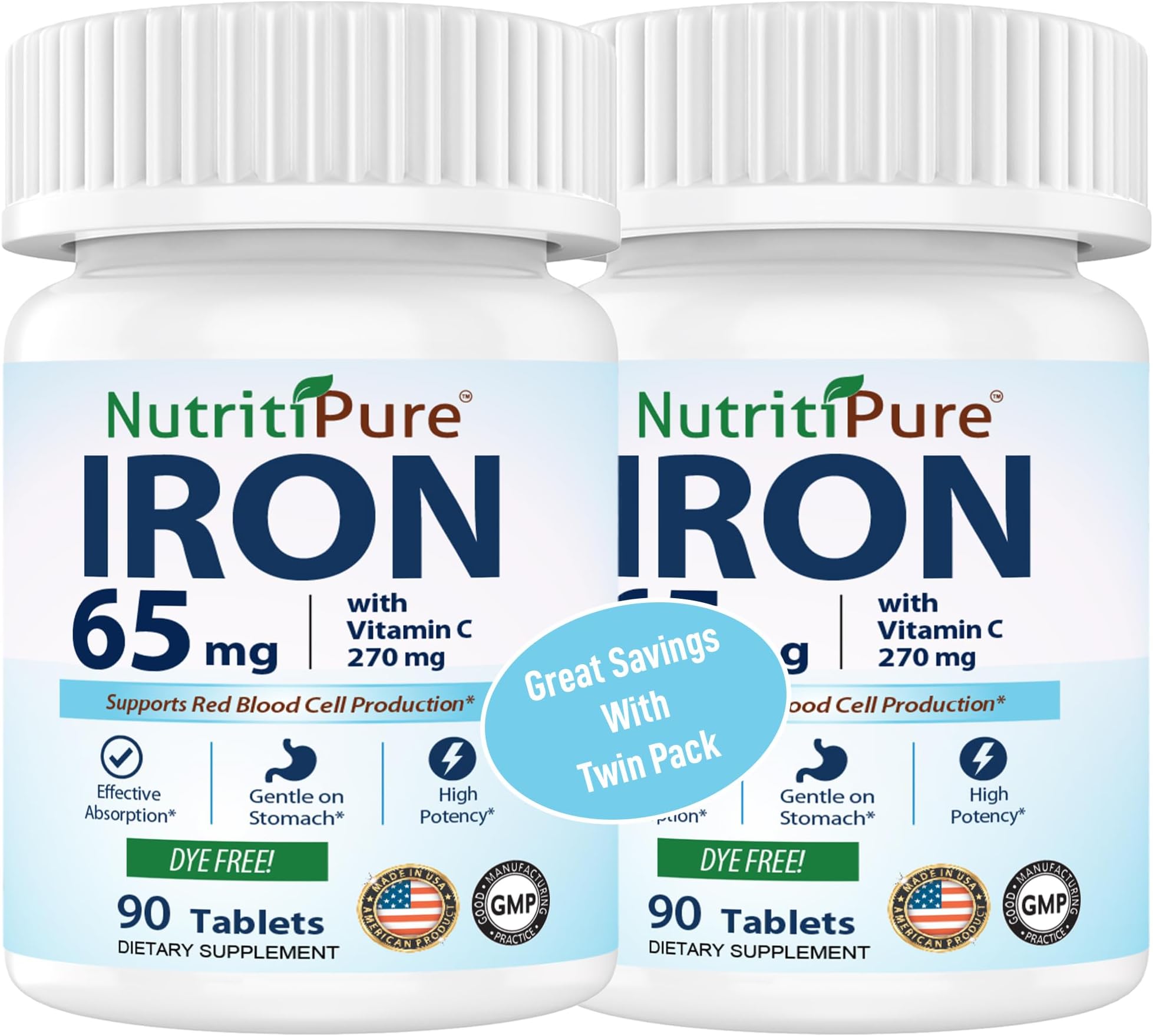 Iron Supplement, Carbonyl Iron 65mg, Vitamin C 270mg, 180ct