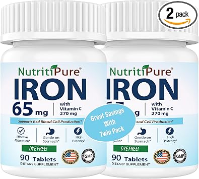 Iron Supplement, Carbonyl Iron 65mg, Vitamin C 270mg, 180ct