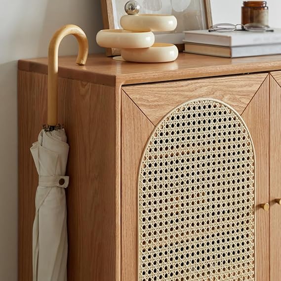Hoe Rack Cabinet for Entryway Solid Wood Rattan Shoe Cabinet Home Door Storage Locker Multi-Layer Storage Shoe Rack Against The Wall Porch Cabinet Shoe Organisers (Color : B, Size : 110.5cm)