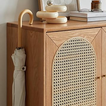 Hoe Rack Cabinet for Entryway Solid Wood Rattan Shoe Cabinet Home Door Storage Locker Multi-Layer Storage Shoe Rack Against The Wall Porch Cabinet Shoe Organisers (Color : B, Size : 110.5cm)