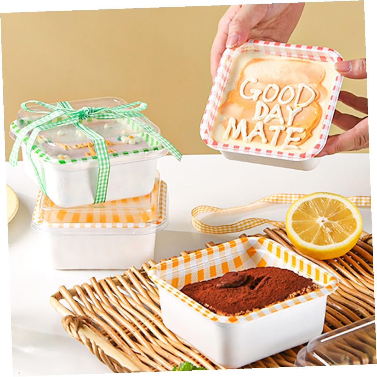 Hemoton 50pcs Orange Tiramisu Pattern Small Cookie Boxes with Lids Compact Treat Containers for Home Bakery Supplies and Christmas Party Cake Holders