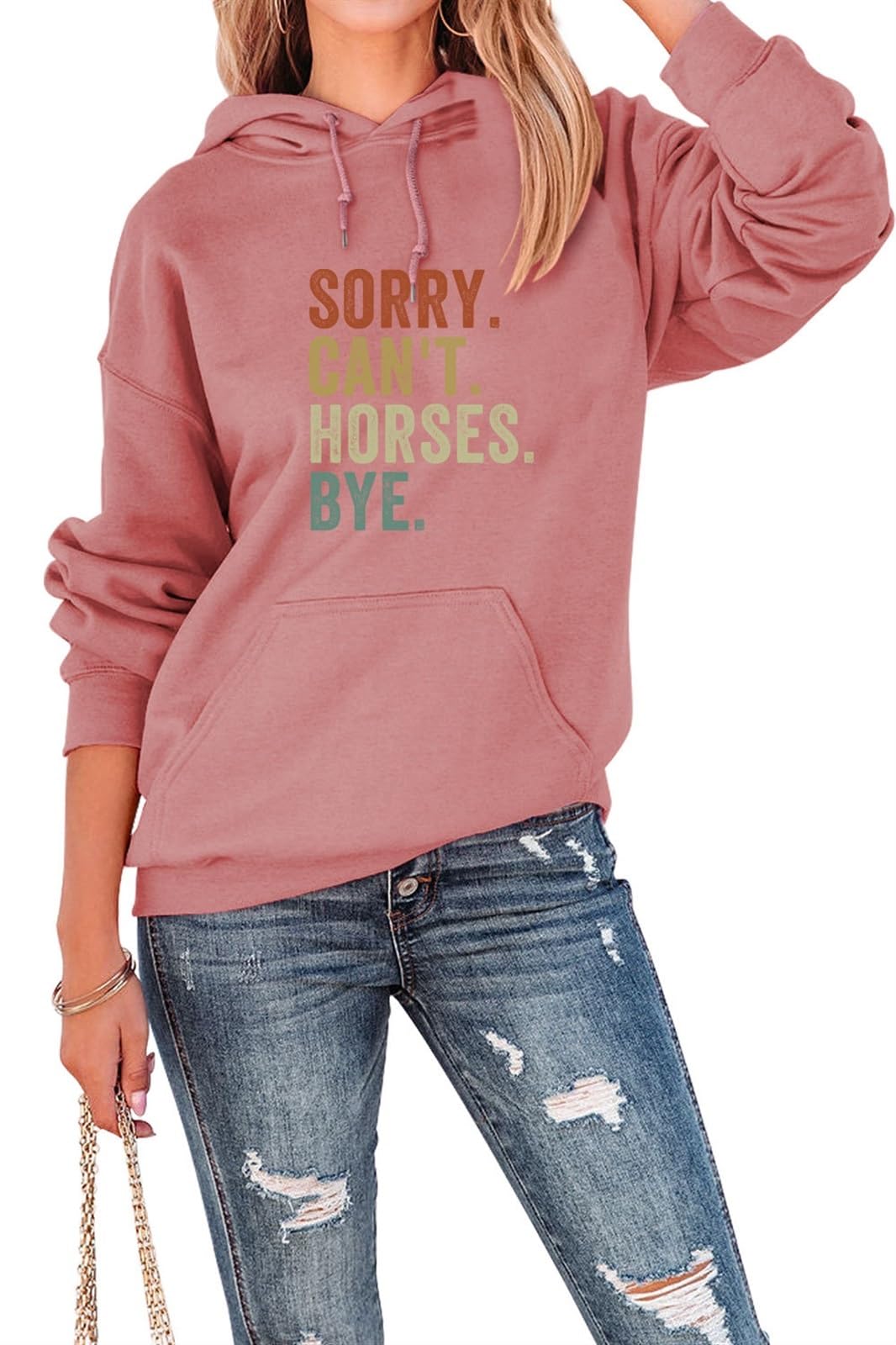 AMOERI Sorry Can't Horses Bye Funny Retro Horse For Horses Lover Pullover Hoodie Sweatshirt (Color : Rose Pink, Size : L)