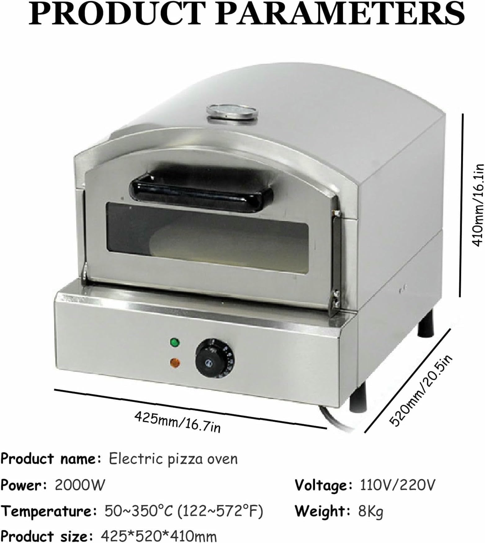 Elektryczny Piekarnik Do Pizzy/gaz Blatowy A, 12-Calowy Komercyjny Piekarnik Do Pizzy, Regulowana Temperatura, Światło Piekarnika I 60-Minutowy Zegar, 110 V