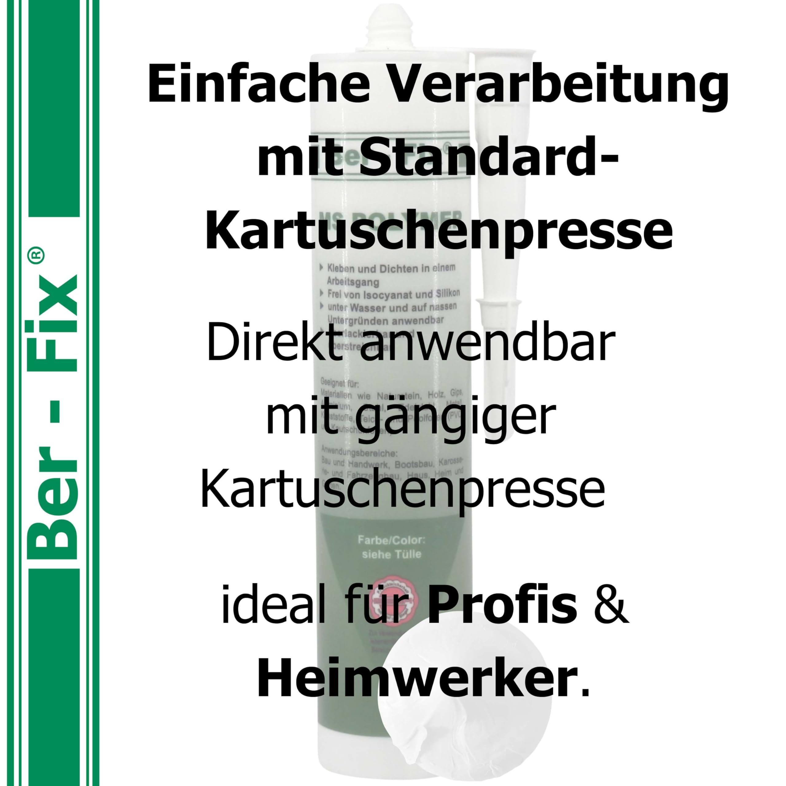 Ber-Fix MS Polymer Weiß Sanitär Fuge 12er Pack | MS Polymerkleber Weiß Sanitär Fuge 12er Pack: elastischer Kleb- und Dichtstoff