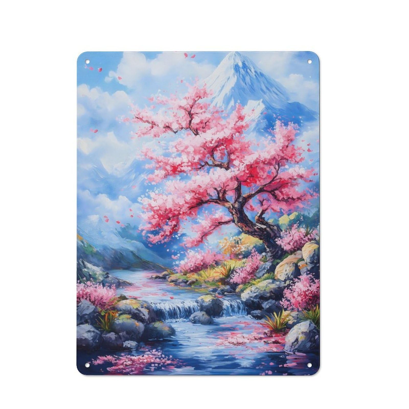 Junmoney Cherry Blossom Mountain Stream For Lounge Or Reading Corner, Vintage Metal Sign 40X30cm, For Cooler-Season Styling In Lounge And Reading Corner