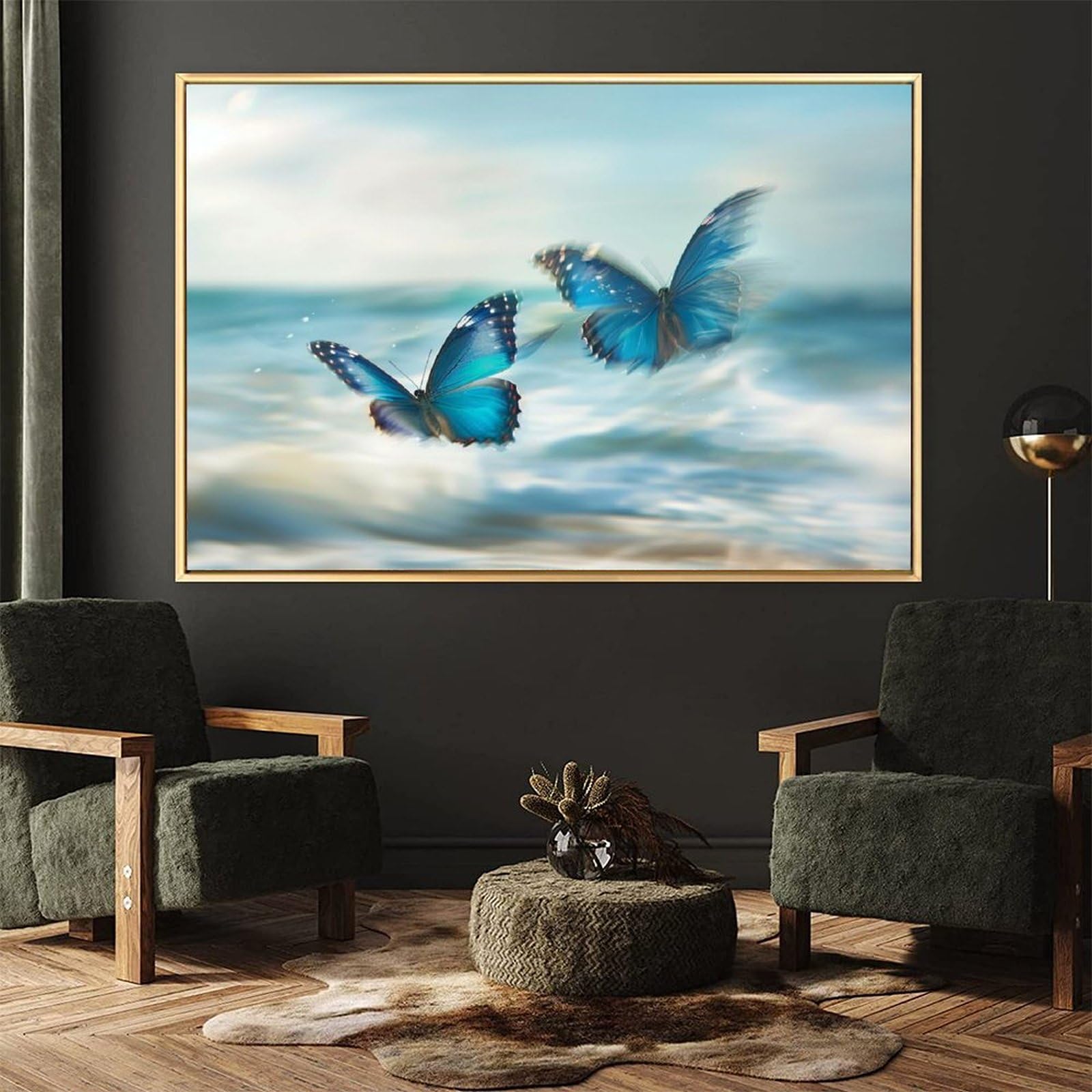 Amazon.co.jp: 絵画 2 つの美しい青い蝶 アートパネル ポスター