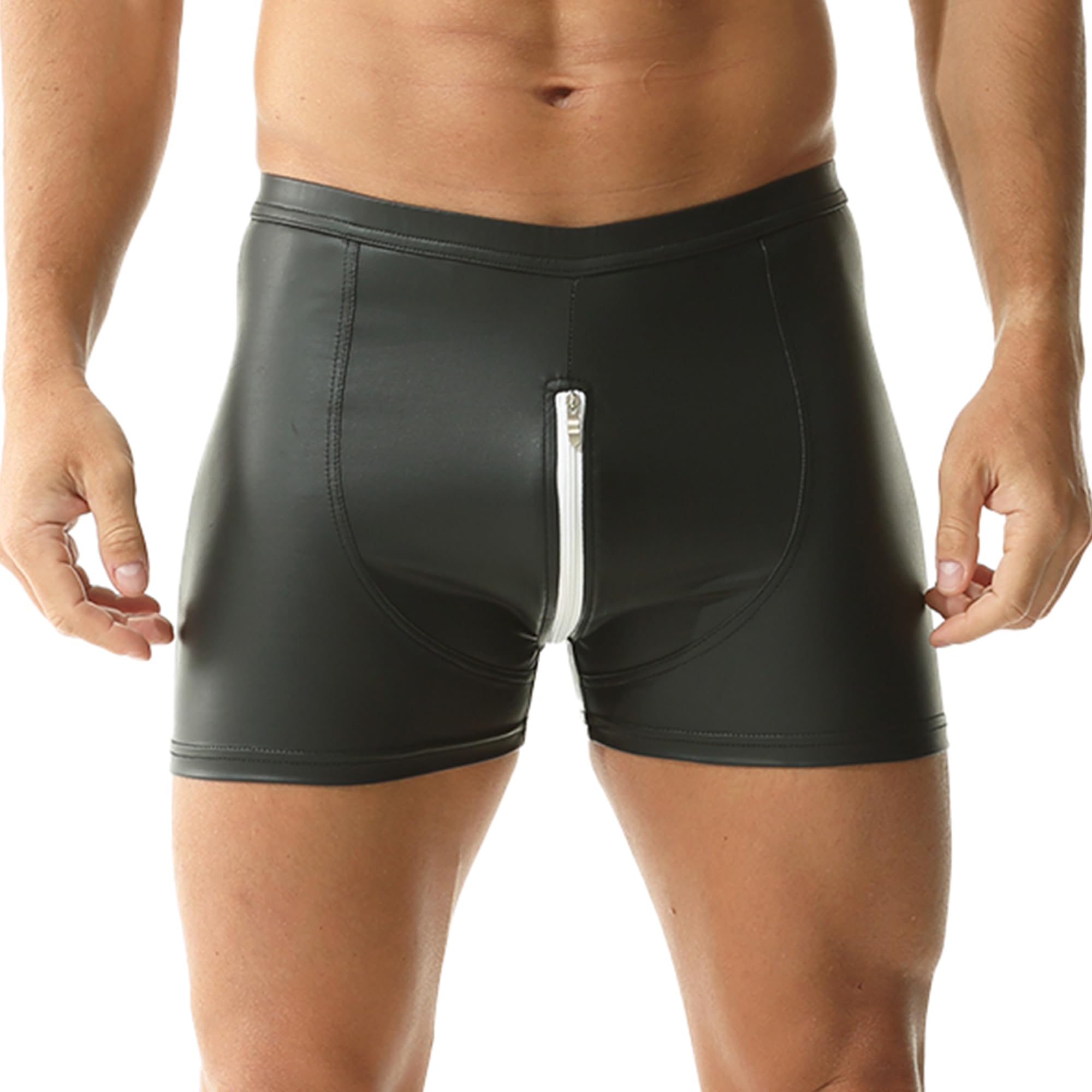 Calzoncillos de Cuero PU para Hombre Cintura elástica Rave Short Pants Clubwear