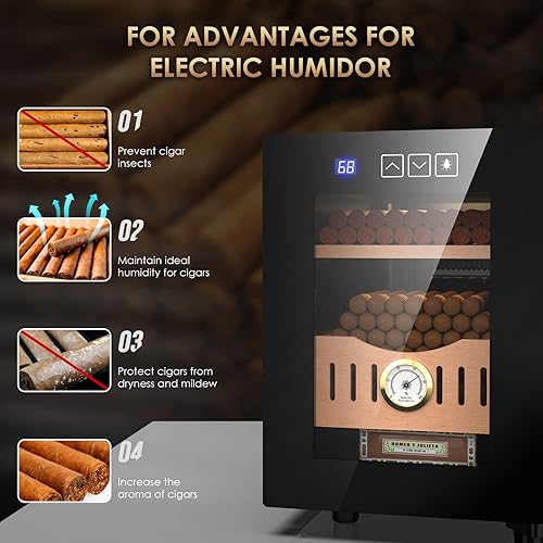 Miniatura 3 de Ecojoy Enfriador eléctrico de humidor de puros, 16L 100 unidades, con estantes y cajones de madera de cedro español, refrigerador de cigarros