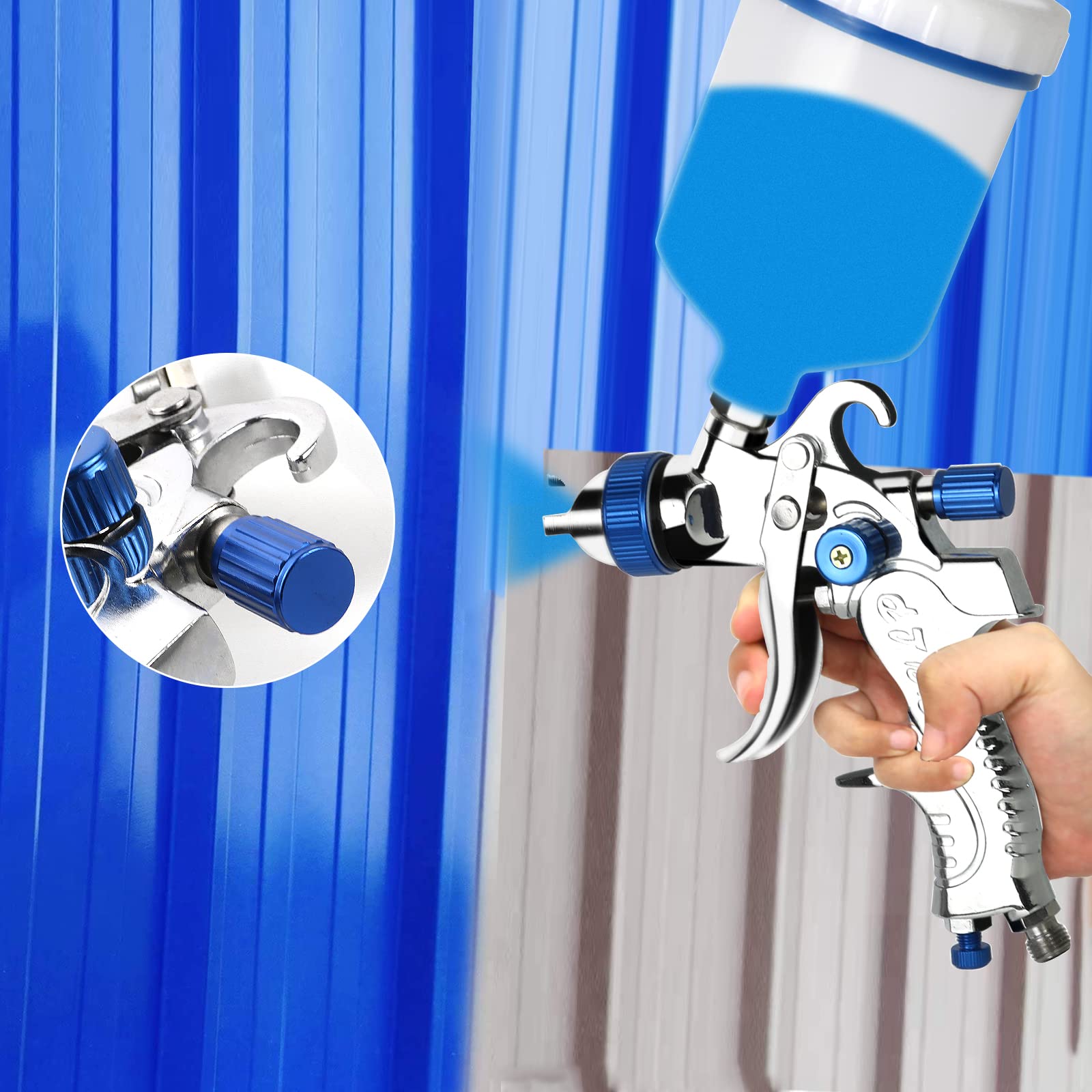 HVLP Professionnel Pistolet à Peinture Alimentation par Gravité 3 Buses (1,4/1,7/2,0 mm), Pistolet Peinture Air Comprimé 600 ML – Spray Gun Voiture, Régulateur d'air,Meuble, Bois, Métal