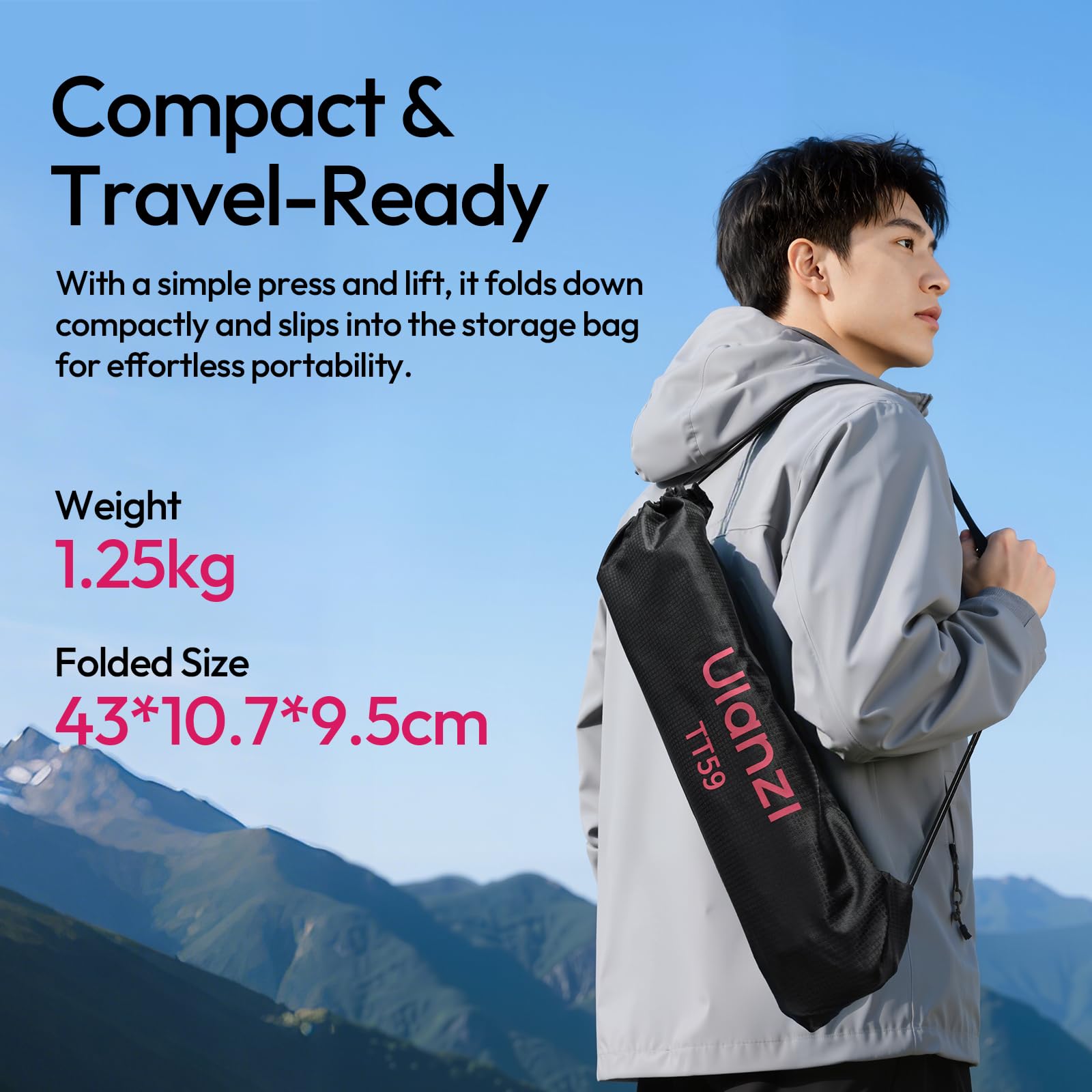 ULANZI TT59 Trípode Horizontal para Cámara 175 cm con Rótula Esférica Ppanorámica 360° con Cambio Rápido Uka y Columna Central Vertical de 180° para DSLR/Teléfono Móvil, Capacidad de Carga de 10 kg