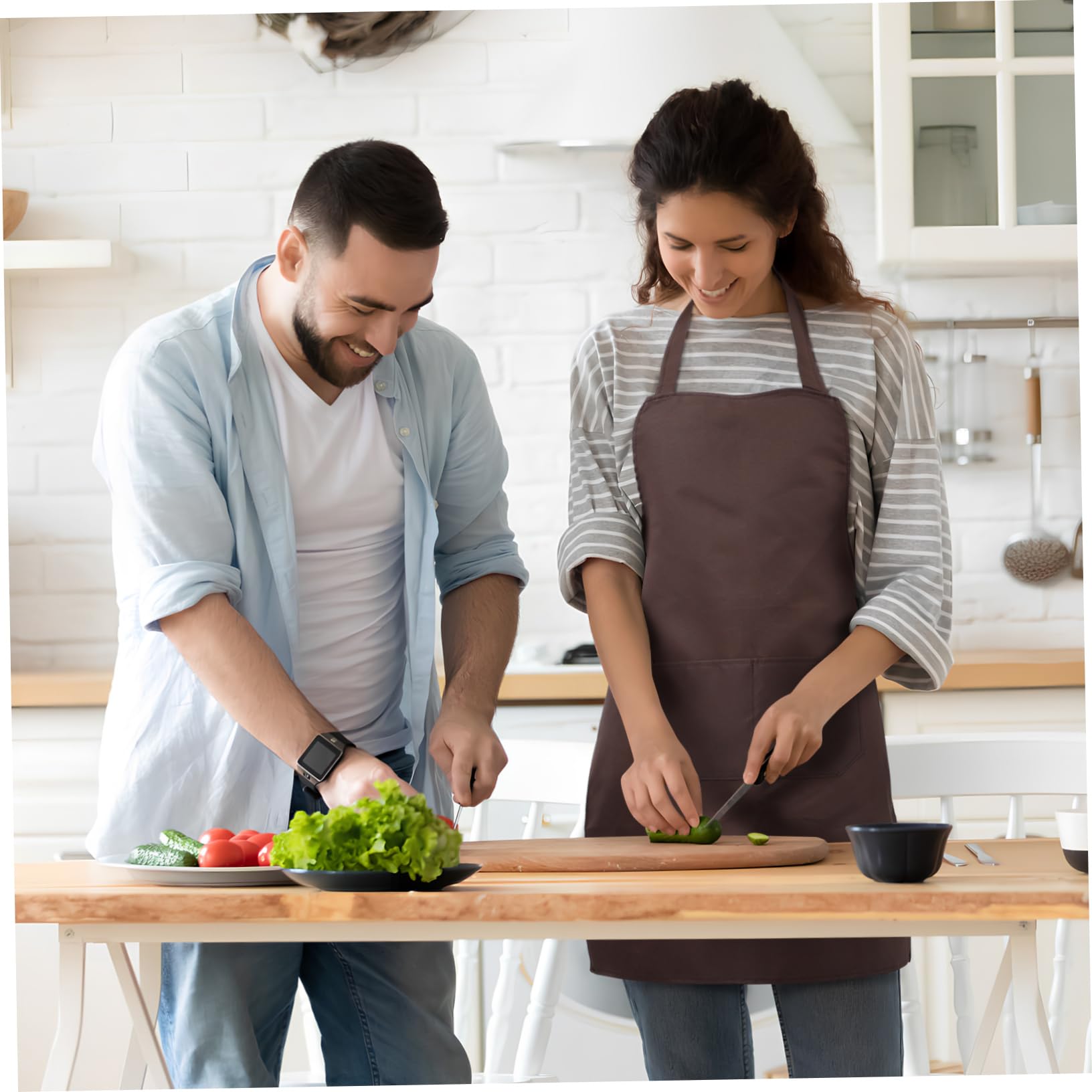 12 Piezas Delantales de Cocina con Bolsillo Frontal de Poliéster Unisex