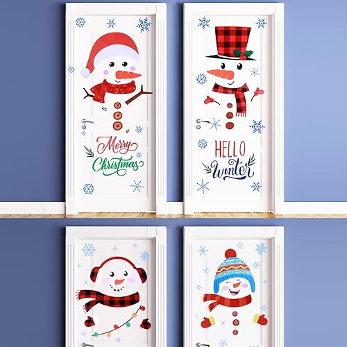 10 hojas de calcomanías de puerta de Navidad, muñeco de nieve grande, calcomanías de puerta de Navidad, calcomanías para refrigerador, decoración de