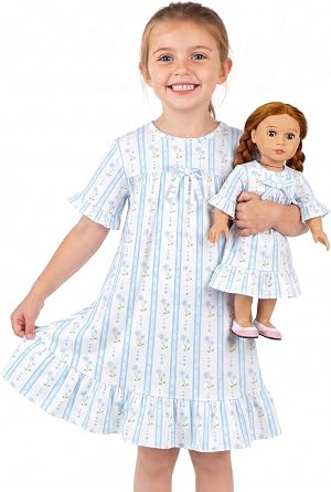 MHJY Matching Girls & Doll Nightgowns Vintage Short Sleeve Pajama Dress