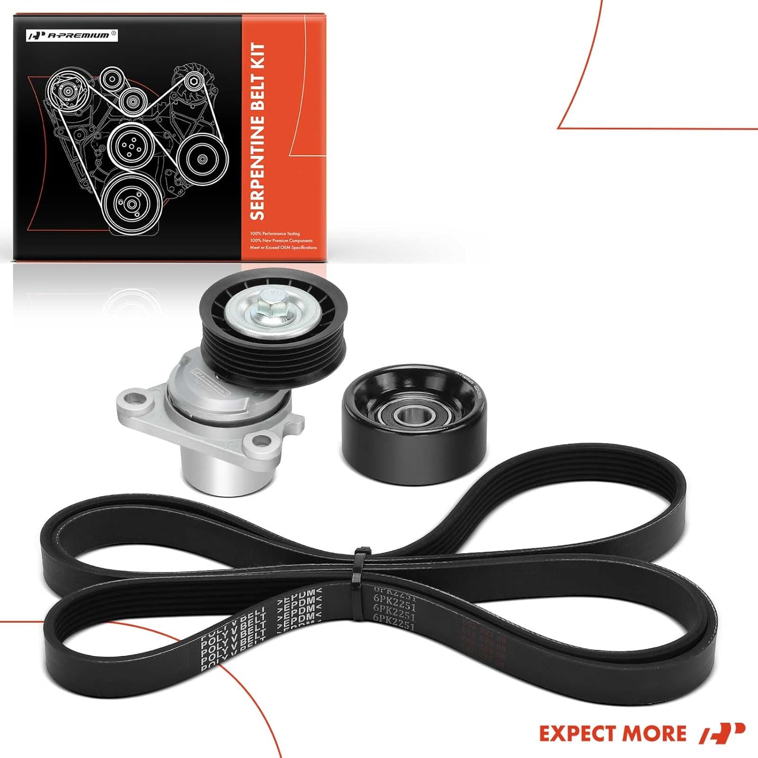 A-Premium Engine Serpentine Belt Drive Kit Compatible with Mazda Cars - 6 2006 2007 2008-2.3L