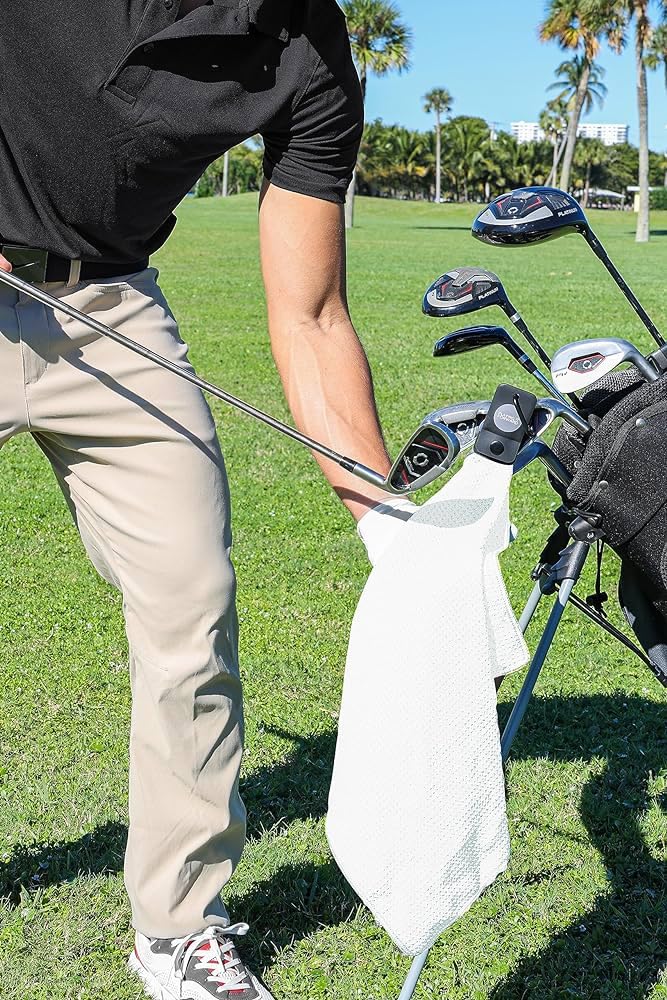 Generic White Golf Towel in Waffle Pattern