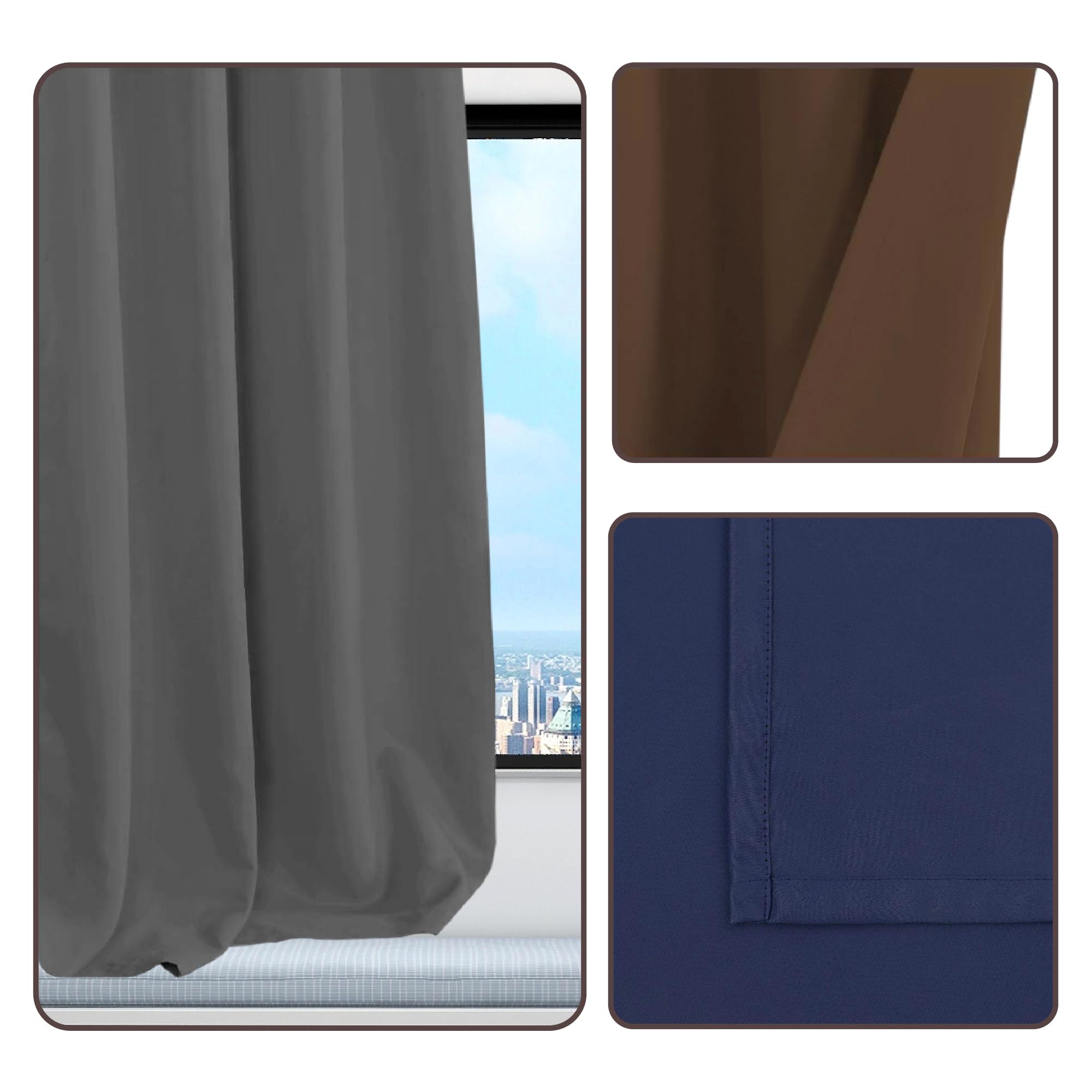 Gardinen Blickdicht 160 x 160 cm Kälteschutz Sonnenschutz Blackout Typ Kräuselband Deko Gardine mit Ösen, Waschbar für Jedes Fenster, Schwarz