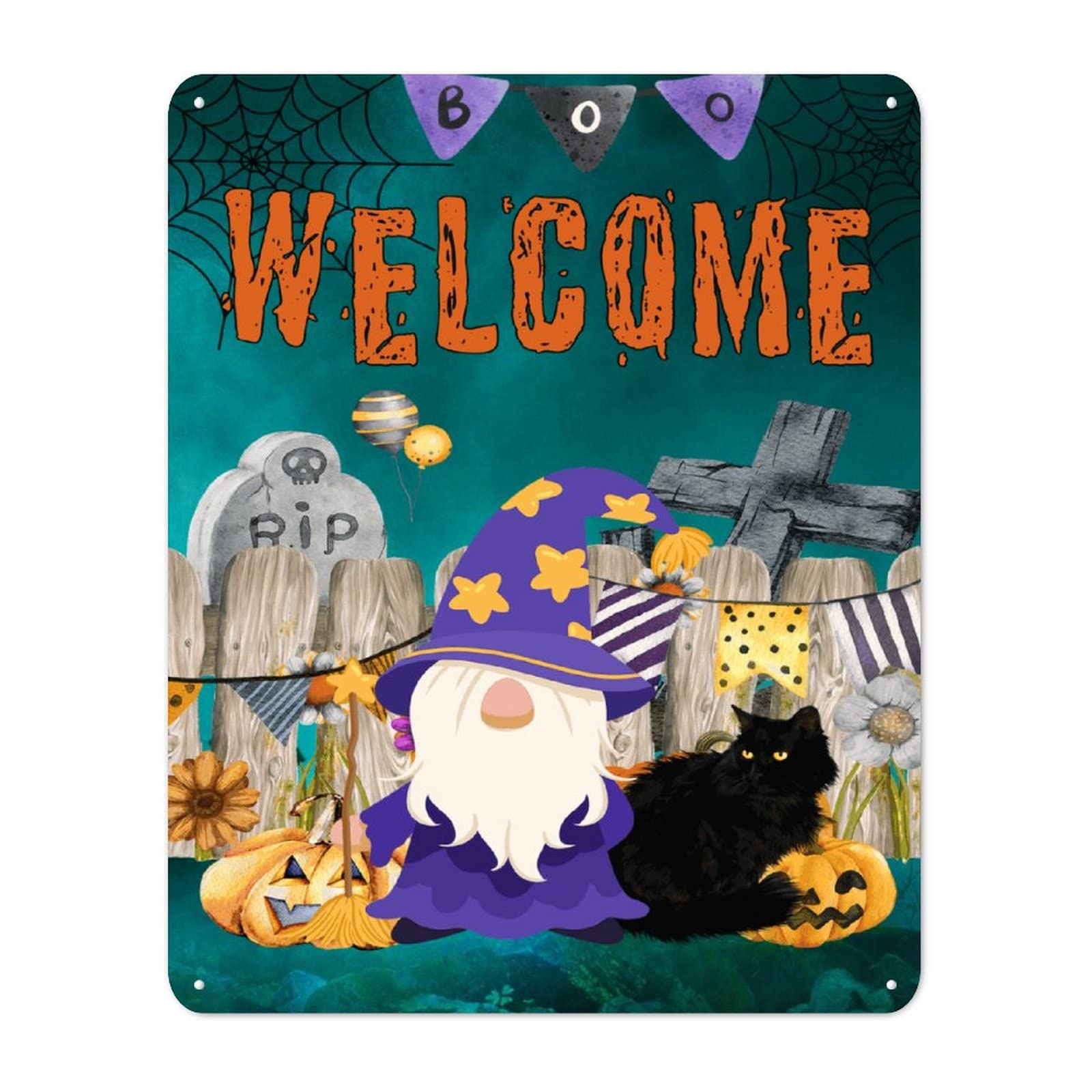 Panneau en étain Halloween Welcome Boo décoration de ferme extérieure en métal 30x40 cm