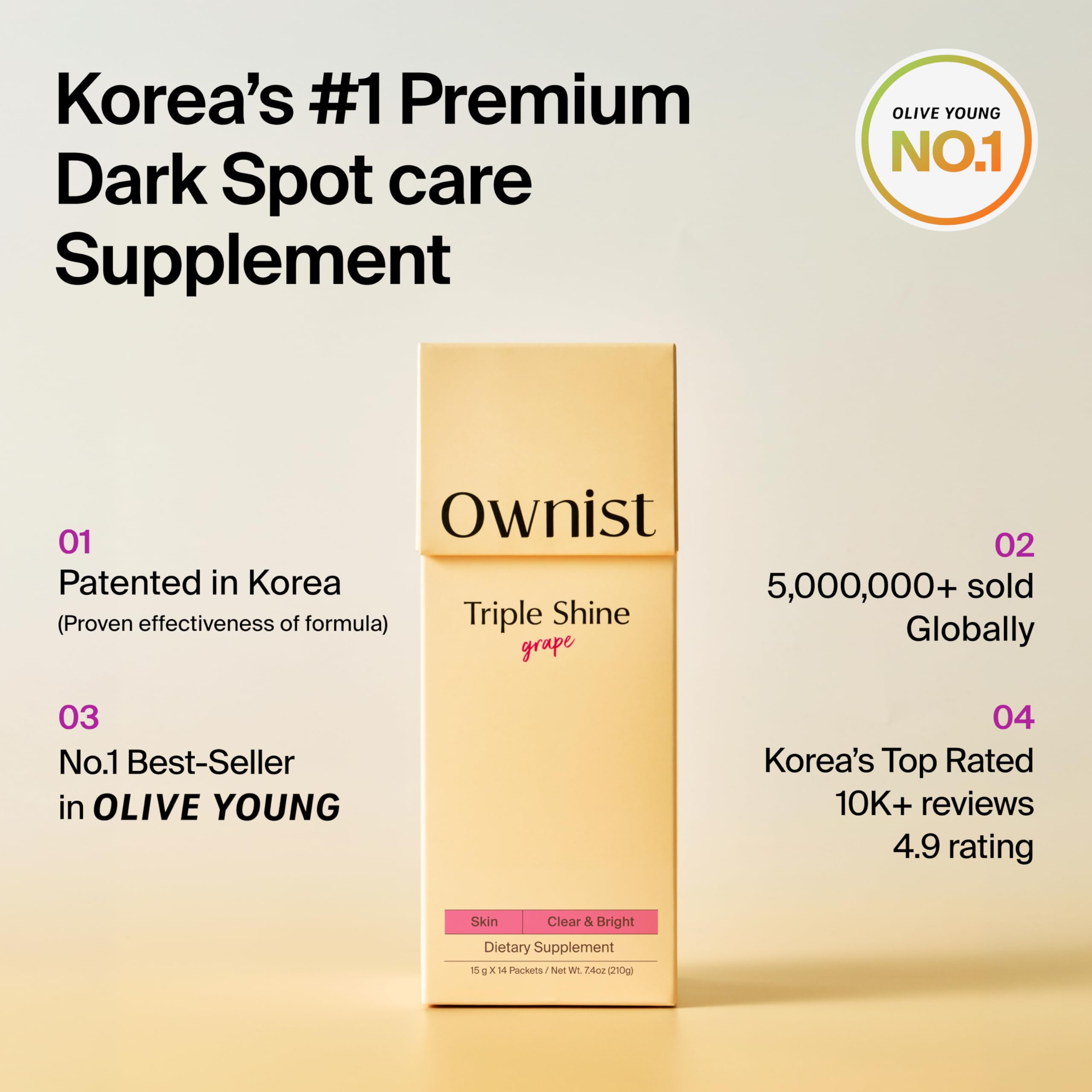 Ownist Triple Shine Grape Jelly On-The-Go - Targets Dark Spots & Skin Brightening, Contains Belight™, Vitamins B, C - 14 Stick Packs — Amazon image 2