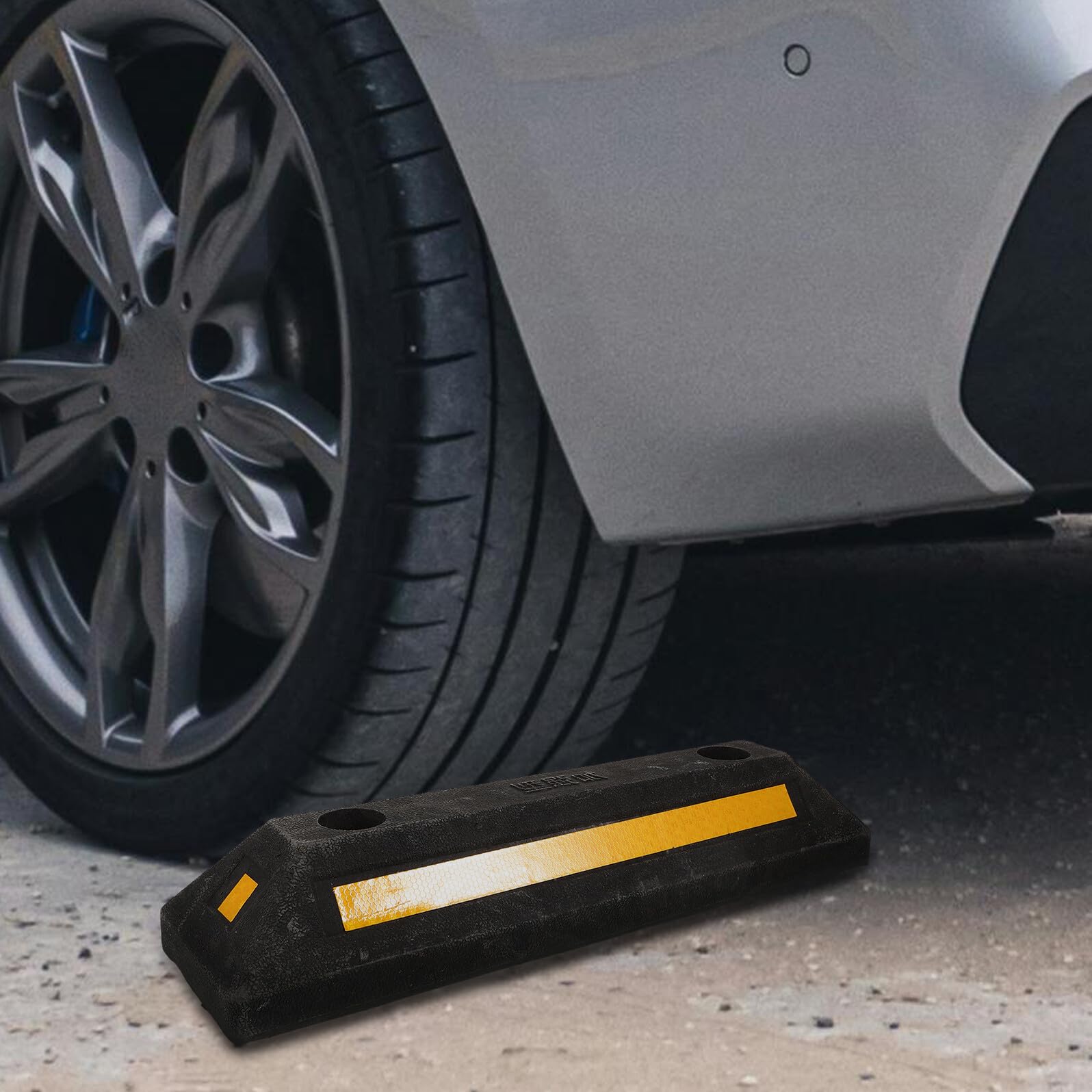 ibasenice Tope de Goma para Ruedas de Garaje Resistente y Portátil, Calzo para Rueda Adecuado para Estacionamiento y Bloqueo Seguro de Vehículos