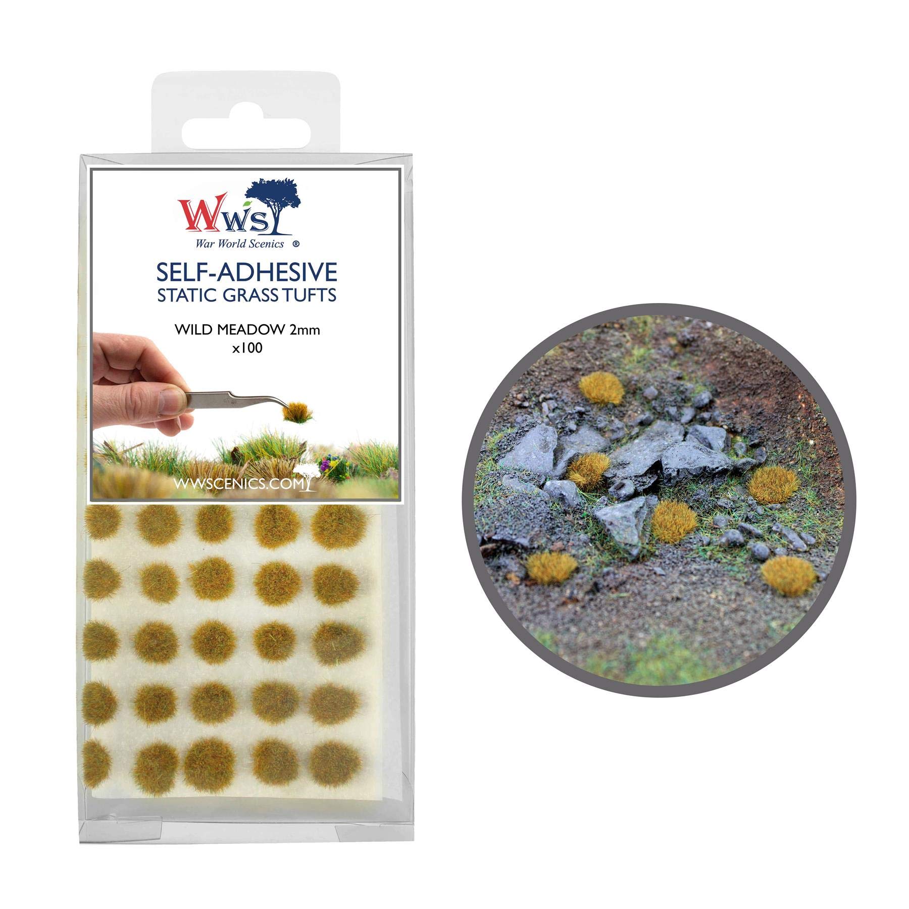 War World Scenics Self Adhesive Static Grass Tufts x 100 – Wild Meadow, 2mm – Model Railway Wargame Scenery Railroad Modelling Diorama Miniature Hobby Tabletop